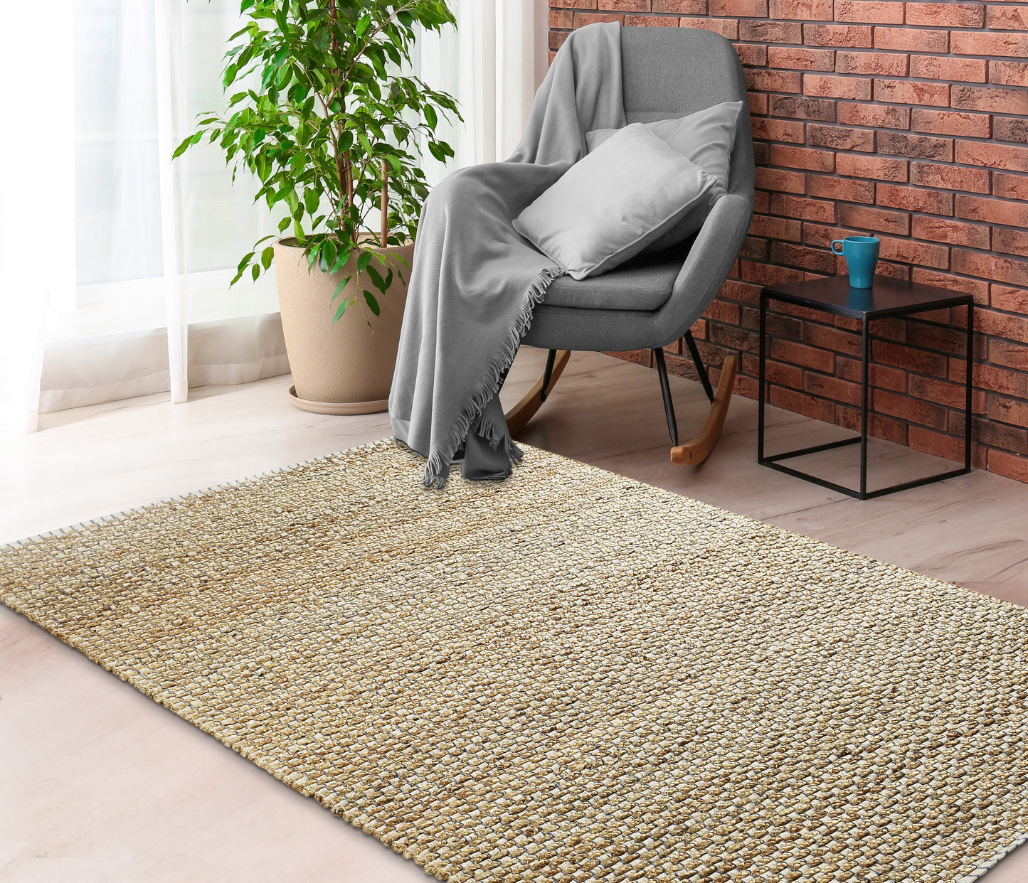 Natural Fiber-03311 Farmhouse Hand-Woven Brown/Indigo Blue Cotton Indoor Area Rug - LR Home