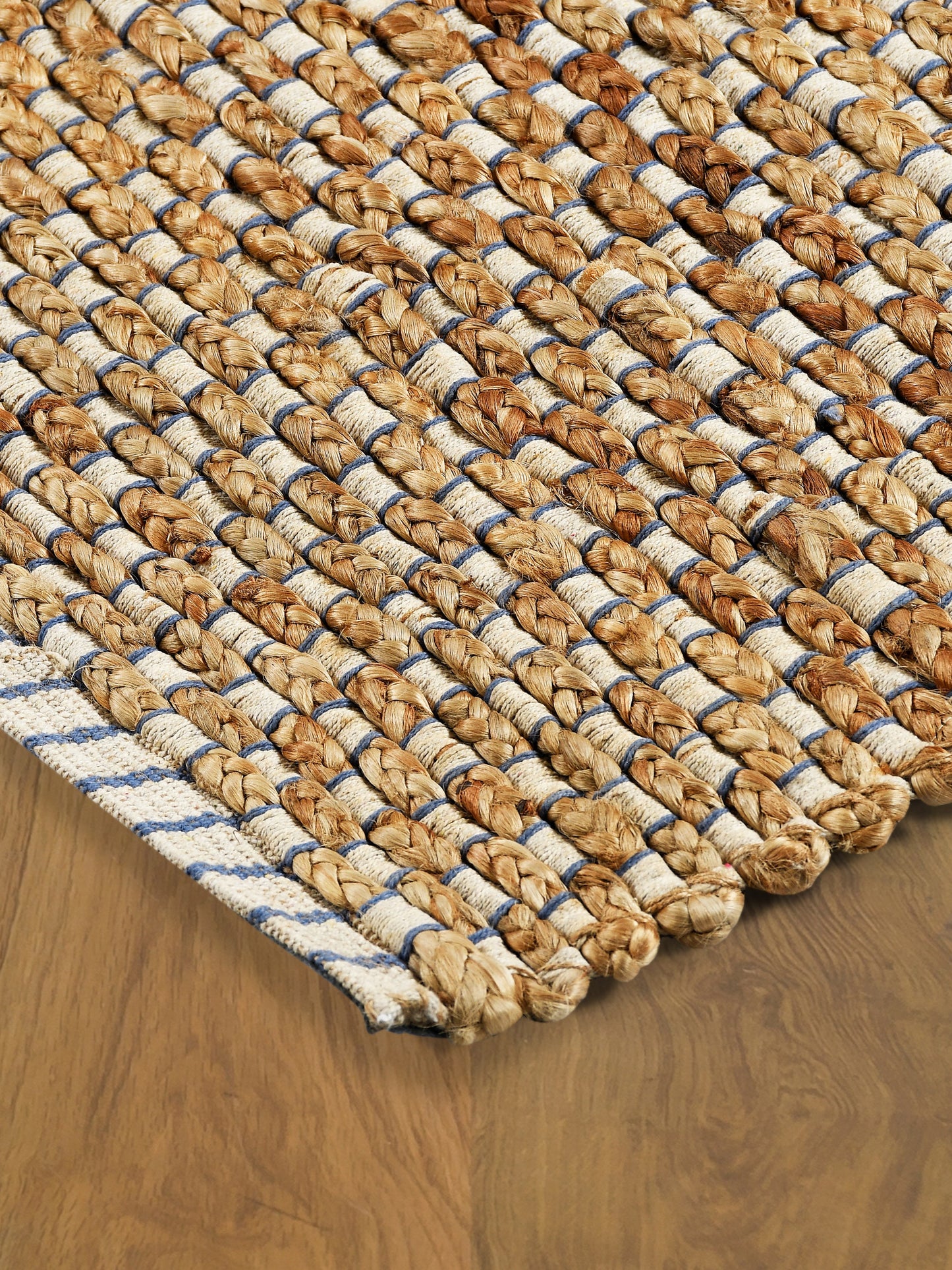 Natural Fiber-03311 Farmhouse Hand-Woven Brown/Indigo Blue Cotton Indoor Area Rug - LR Home