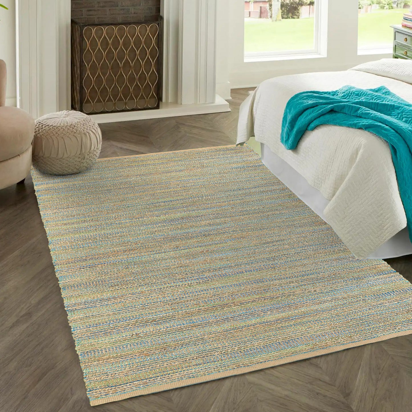 Natural Fiber-03313 Farmhouse Hand-Woven Blue/Green Cotton Indoor Area Rug - LR Home