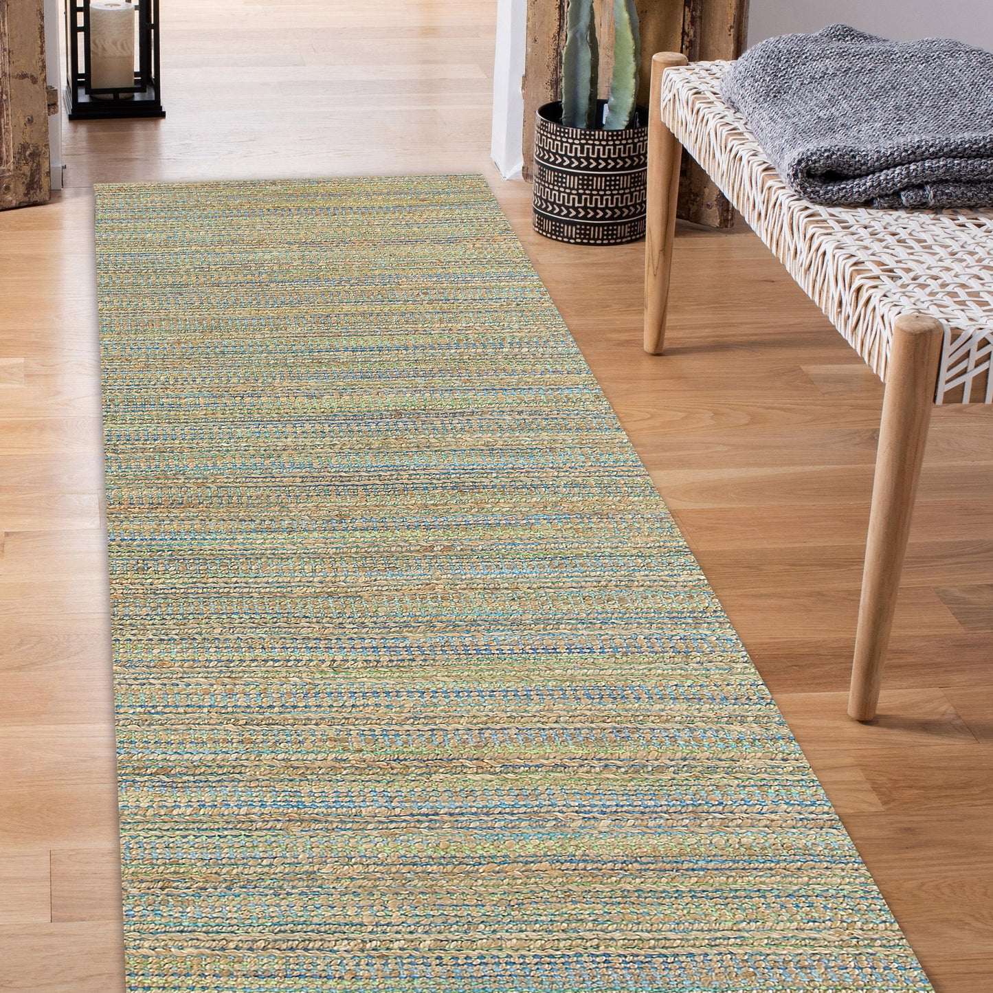 Natural Fiber-03313 Farmhouse Hand-Woven Blue/Green Cotton Indoor Area Rug - LR Home