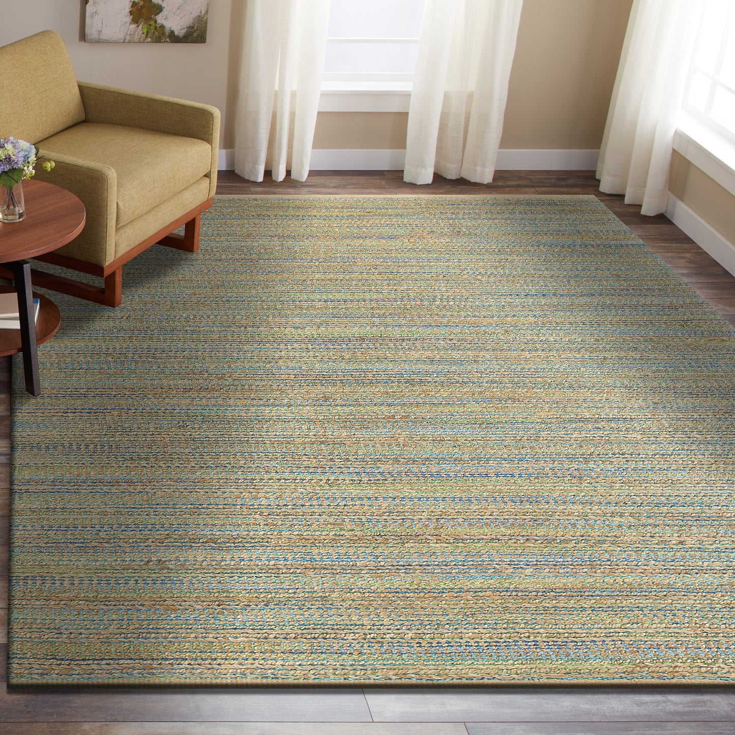 Natural Fiber-03313 Farmhouse Hand-Woven Blue/Green Cotton Indoor Area Rug - LR Home