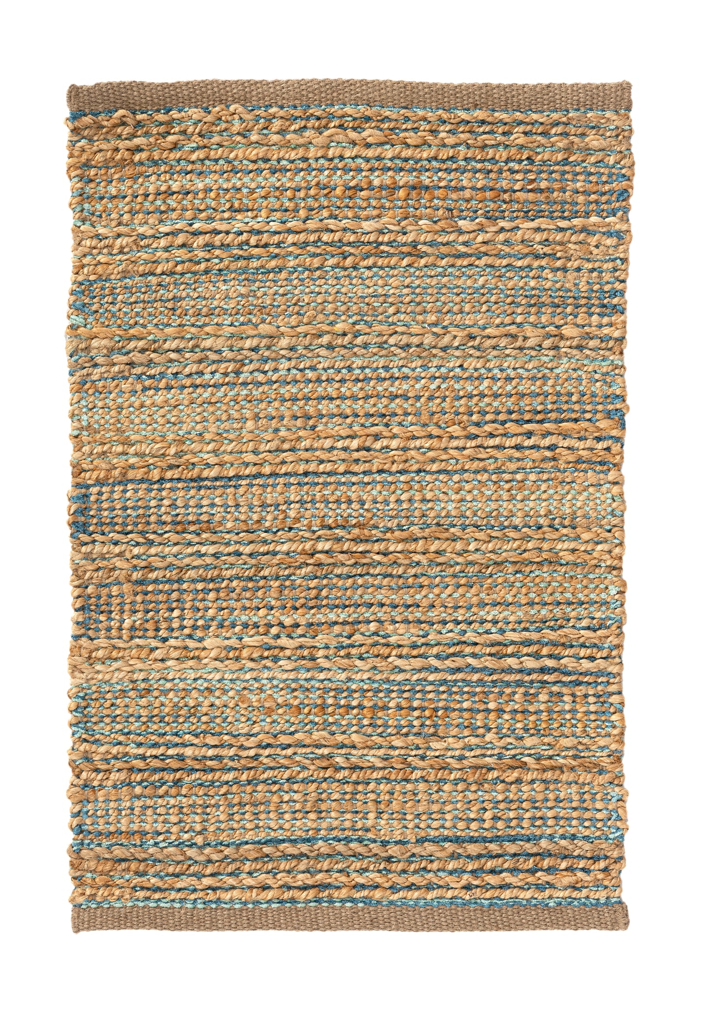 Natural Fiber-03314 Farmhouse Hand-Woven Tan/Teal/Gray Cotton Indoor Area Rug - LR Home