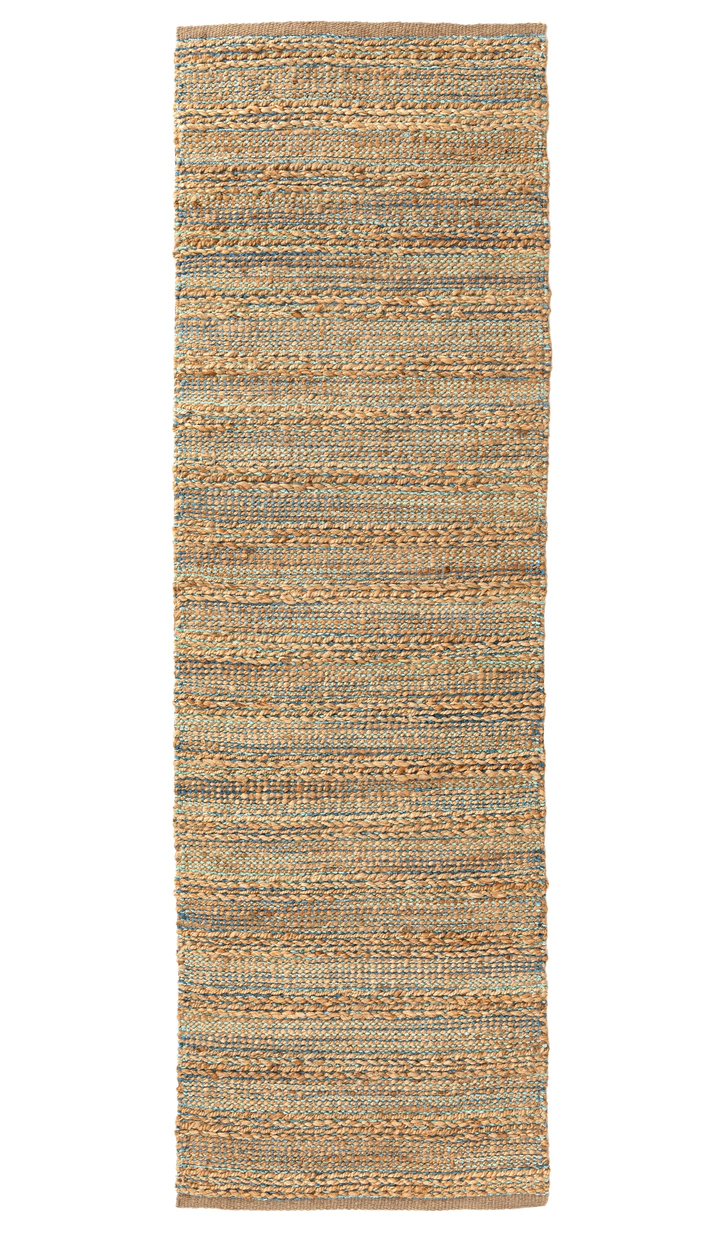 Natural Fiber-03314 Farmhouse Hand-Woven Tan/Teal/Gray Cotton Indoor Area Rug - LR Home