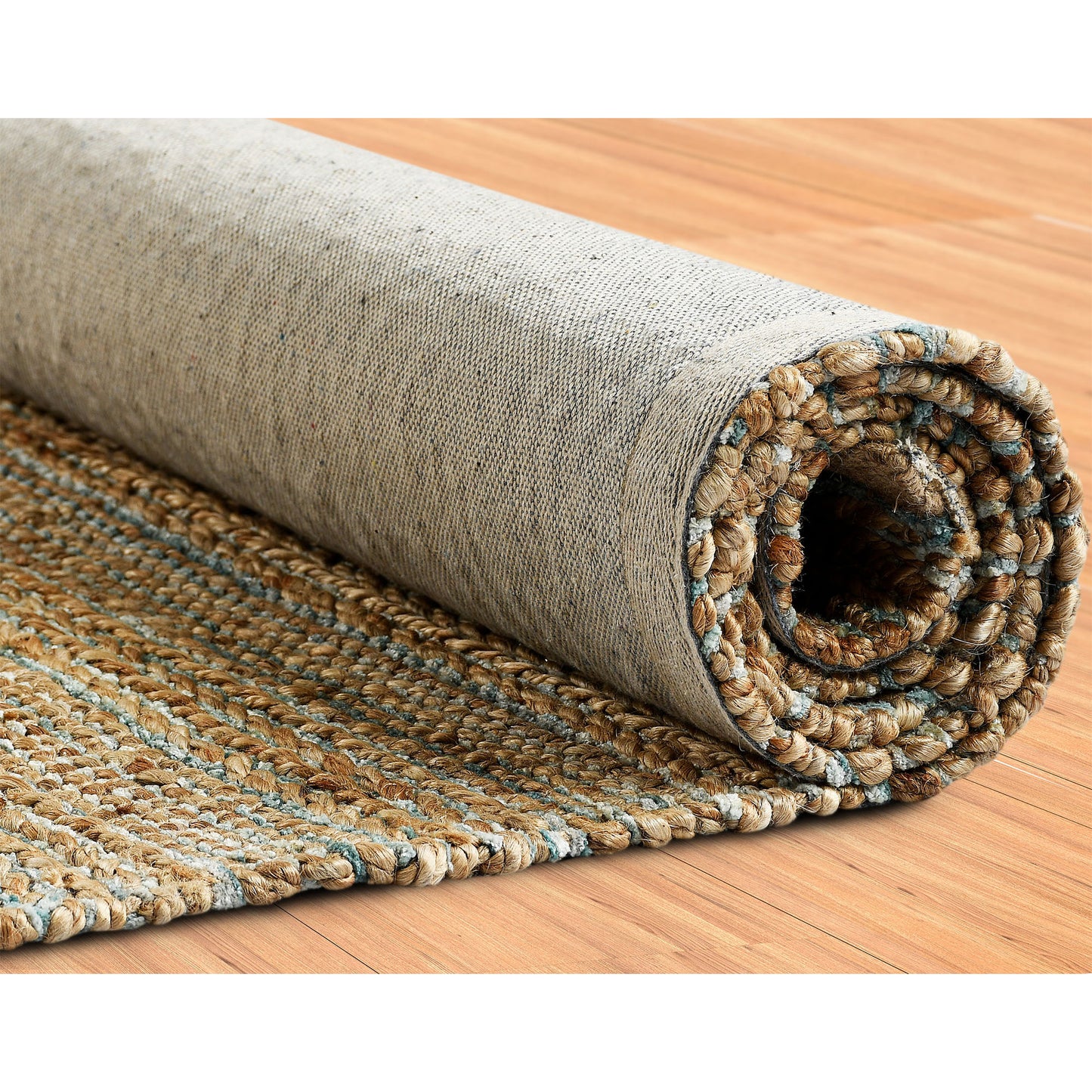 Natural Fiber-03314 Farmhouse Hand-Woven Tan/Teal/Gray Cotton Indoor Area Rug - LR Home