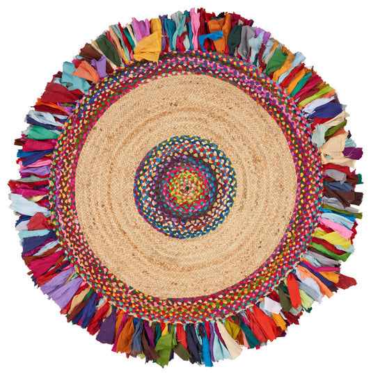 Evette Rios Boutique Jute Handbraided Cotton and Jute Indoor Area Rug, Multicolored - Silo view