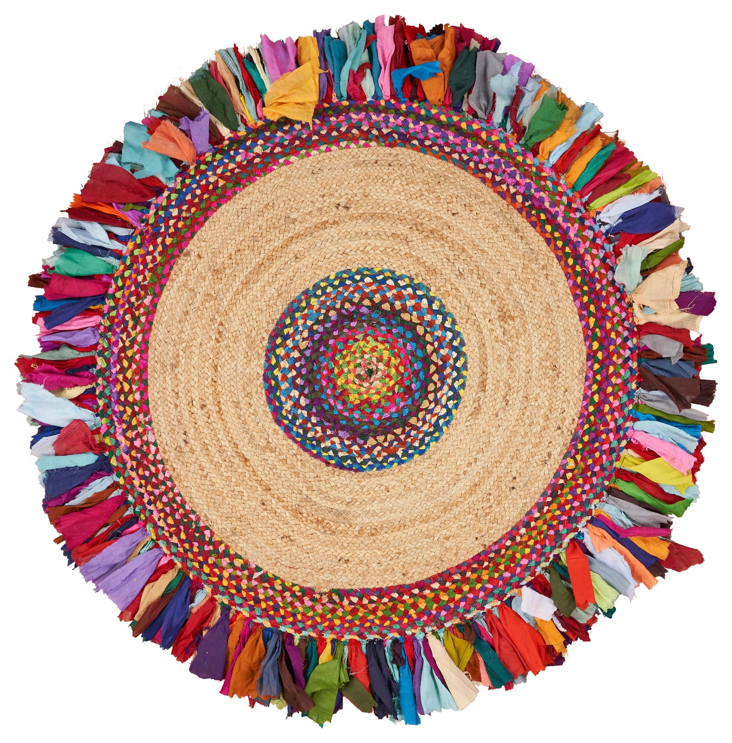 Boutique Jute-03327 Bohemian/Eclectic Hand-Braided Rainbow Self-Backed Indoor Area Rug - LR Home
