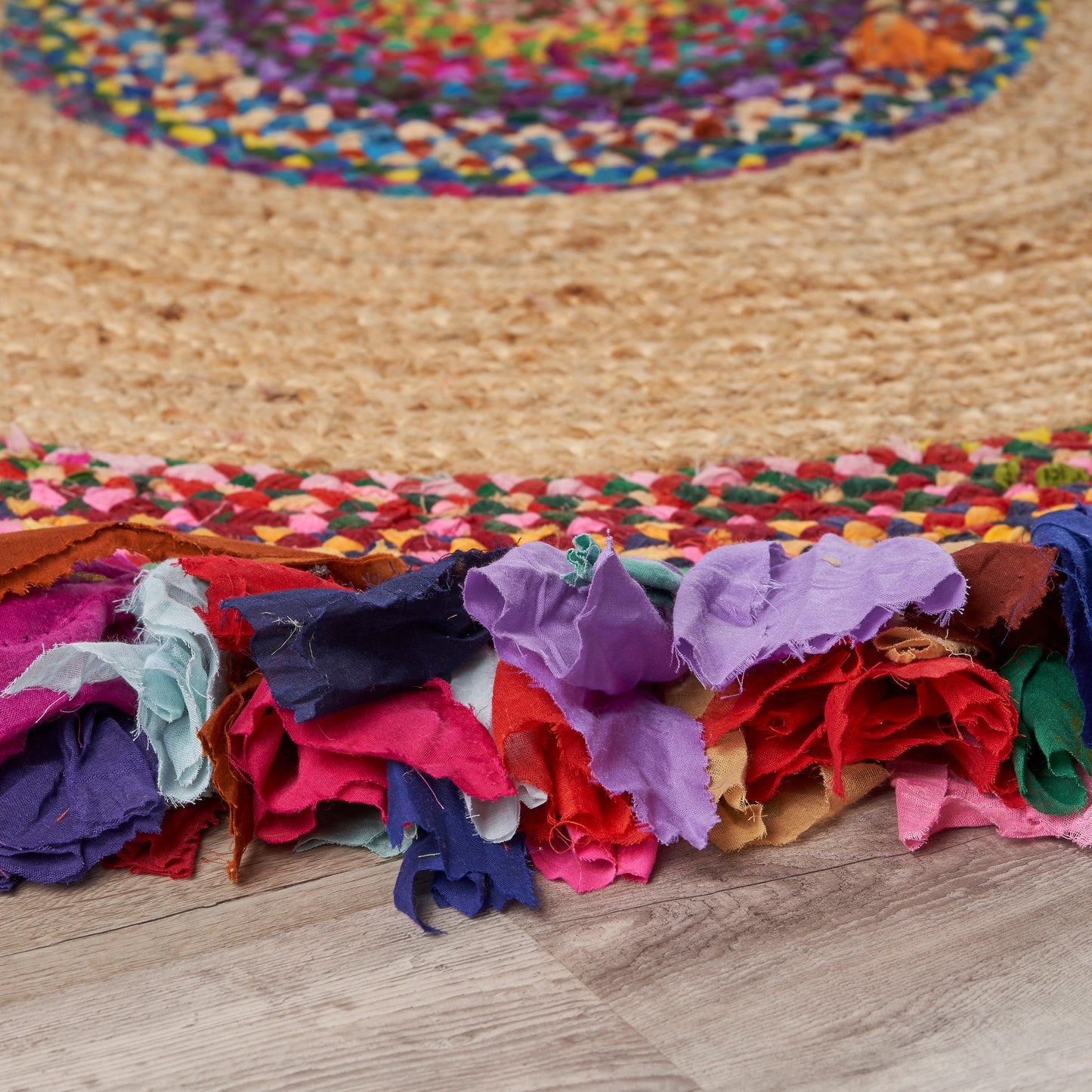 Boutique Jute-03327 Bohemian/Eclectic Hand-Braided Rainbow Self-Backed Indoor Area Rug - LR Home