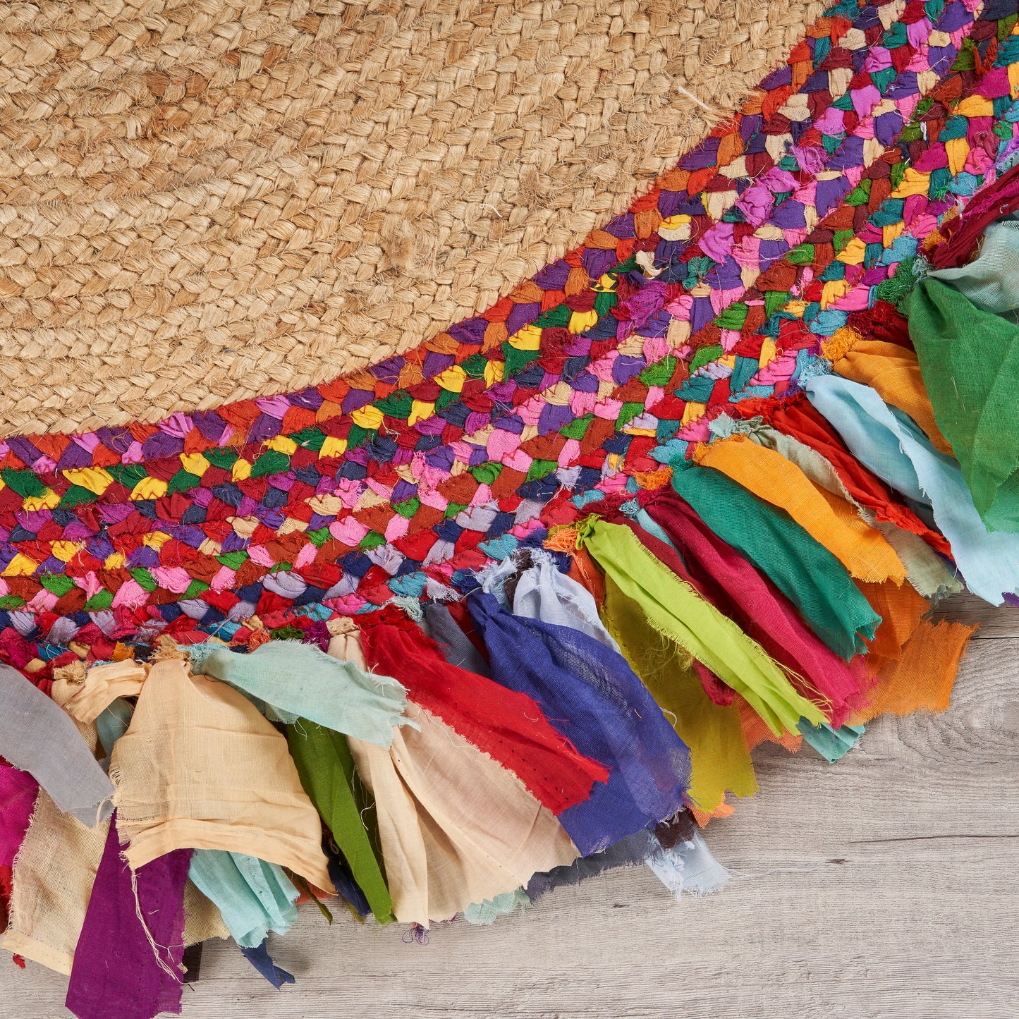 Boutique Jute-03327 Bohemian/Eclectic Hand-Braided Rainbow Self-Backed Indoor Area Rug - LR Home
