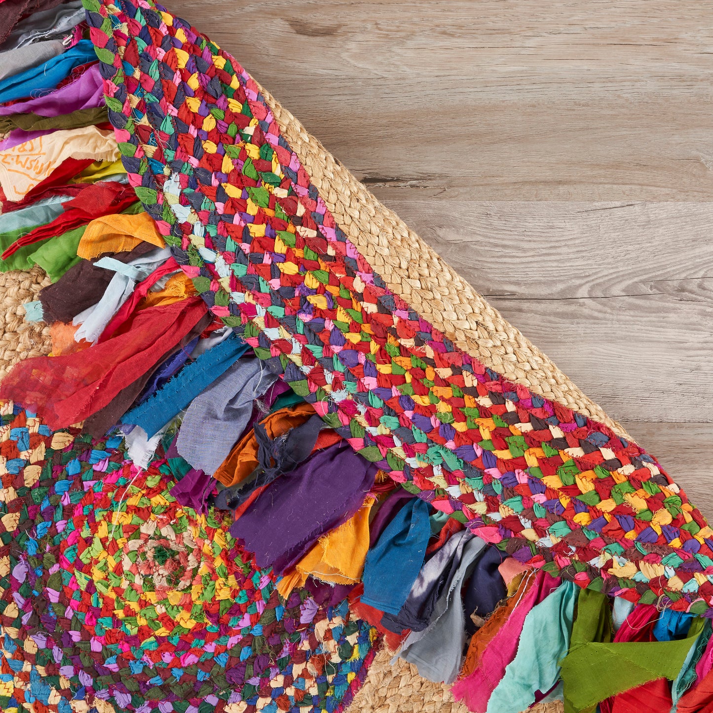Boutique Jute-03327 Bohemian/Eclectic Hand-Braided Rainbow Self-Backed Indoor Area Rug - LR Home