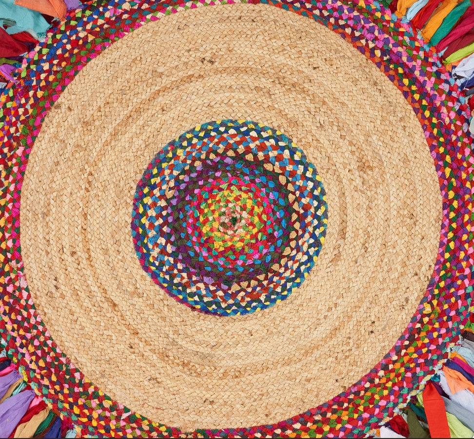Boutique Jute-03327 Bohemian/Eclectic Hand-Braided Rainbow Self-Backed Indoor Area Rug - LR Home