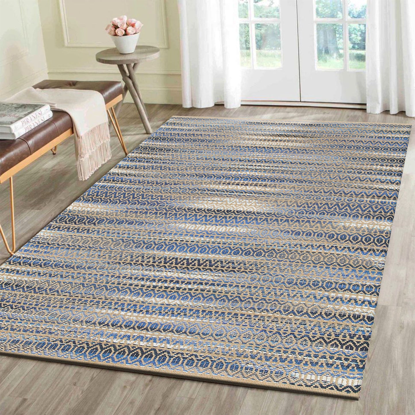 Natural Fiber-03330 Coastal Hand-Woven Blue Cotton Indoor Area Rug - LR Home