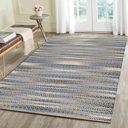 Natural Fiber-03330 Coastal Hand-Woven Blue Cotton Indoor Area Rug - LR Home