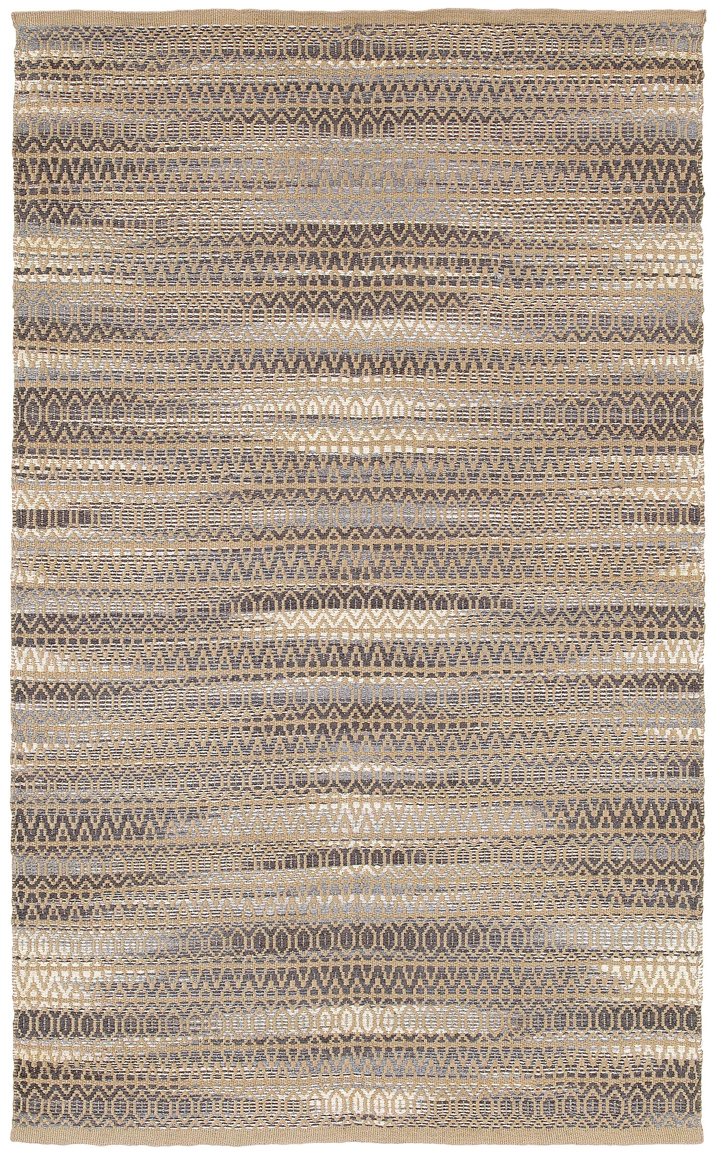 Natural Fiber-03333 Coastal Hand-Woven Tan/Dark Gray/Light Gray/White Cotton Indoor Area Rug - LR Home
