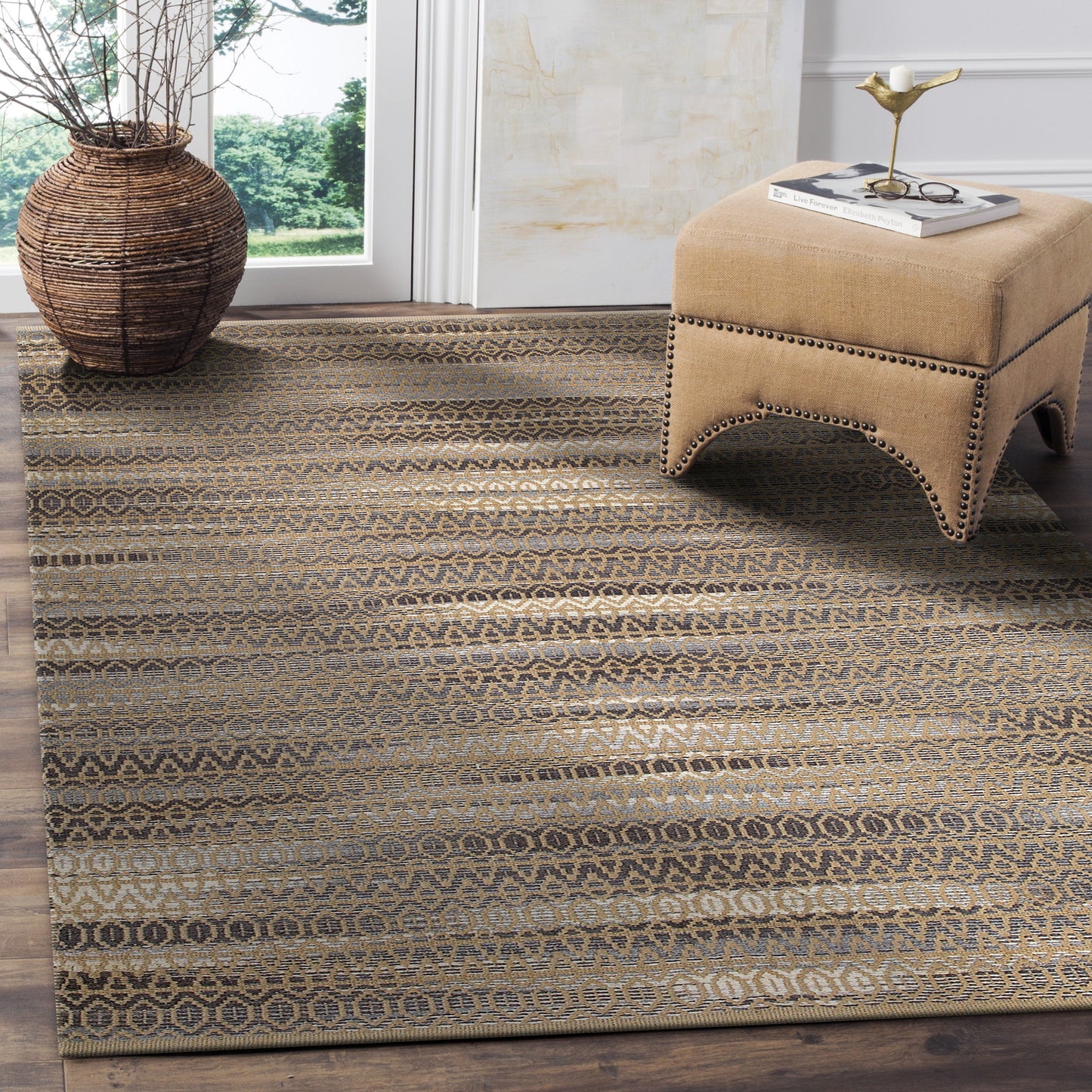 NATUR-03309 Transitional/Casual Hand-Woven Tan/Dark Gray/Light Gray/White Jute Blend Indoor  Area Rugs - LR Home