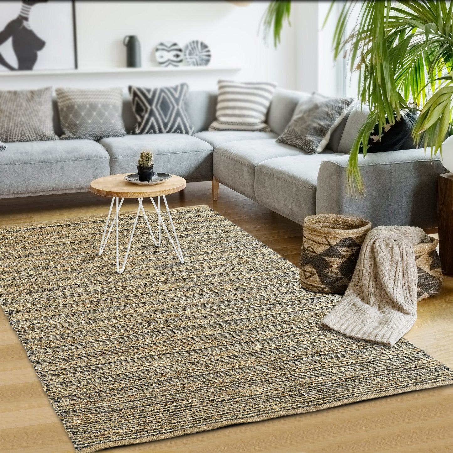 Natural Fiber-03336 Farmhouse Hand-Woven Gray Cotton Indoor Area Rug - LR Home