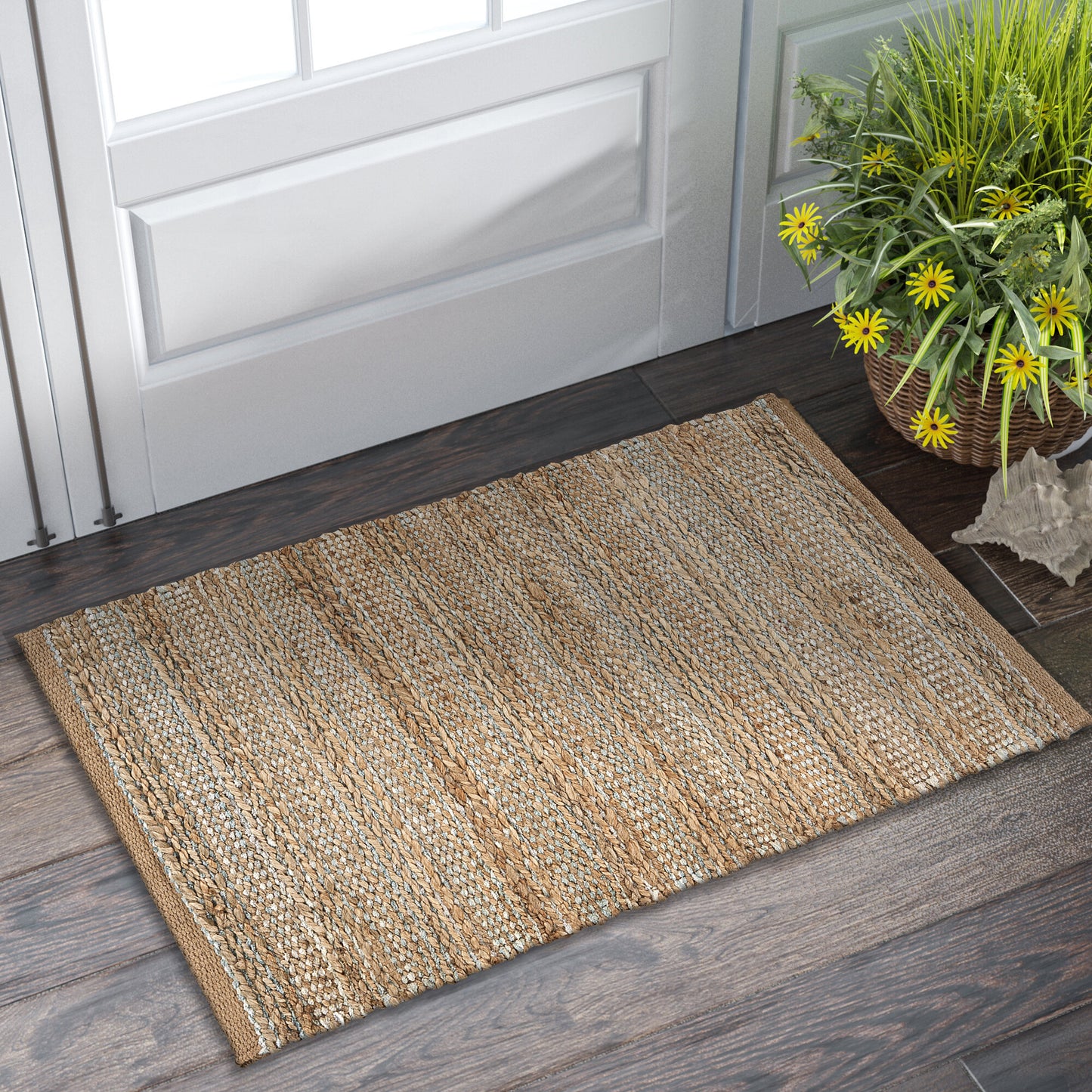 Natural Fiber-03337 Farmhouse Hand-Woven Light Blue Cotton Indoor Area Rug - LR Home