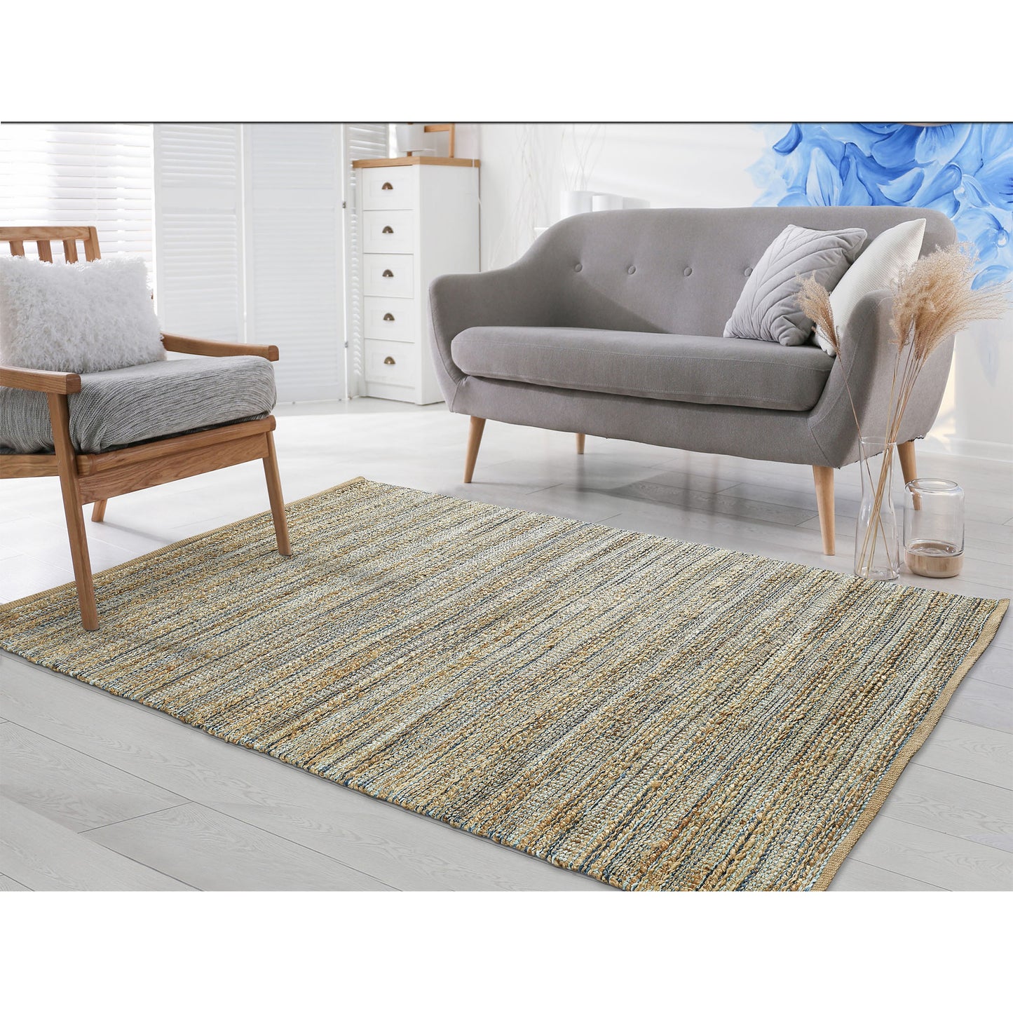 Natural Fiber-03337 Farmhouse Hand-Woven Light Blue Cotton Indoor Area Rug - LR Home