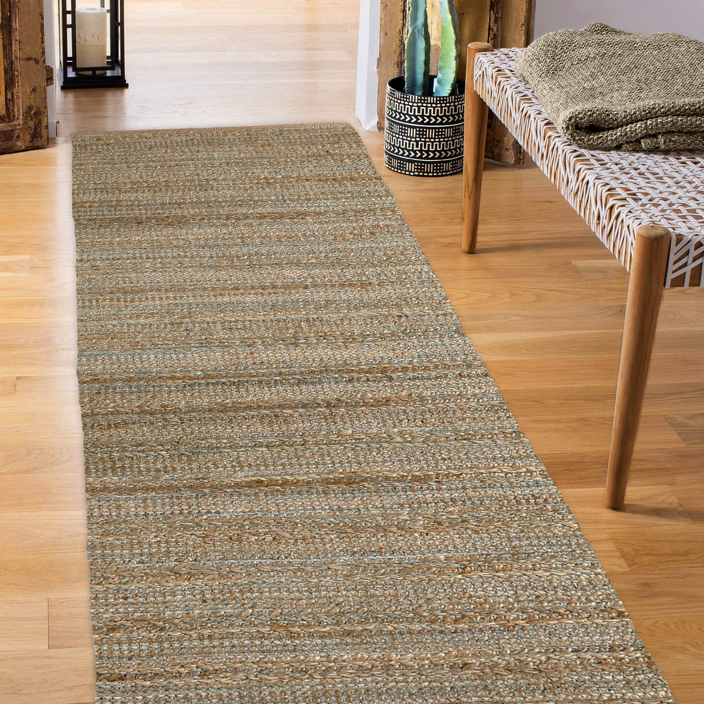 Natural Fiber-03337 Farmhouse Hand-Woven Light Blue Cotton Indoor Area Rug - LR Home