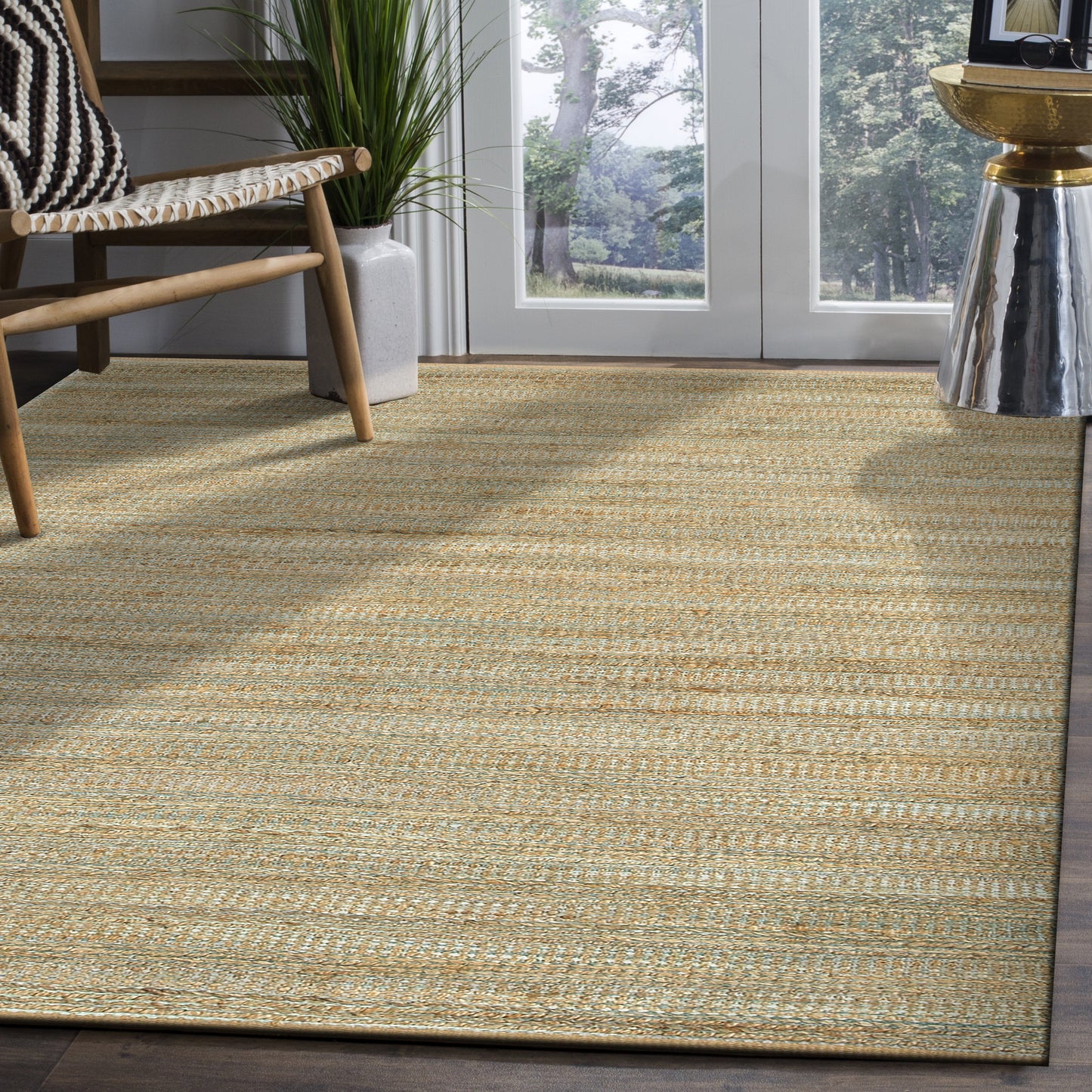 Natural Fiber-03337 Farmhouse Hand-Woven Light Blue Cotton Indoor Area Rug - LR Home