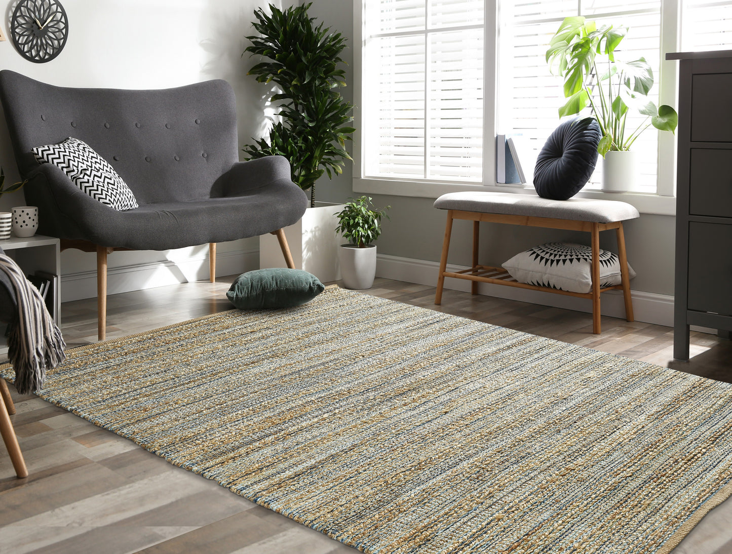 Natural Fiber-03337 Farmhouse Hand-Woven Light Blue Cotton Indoor Area Rug - LR Home