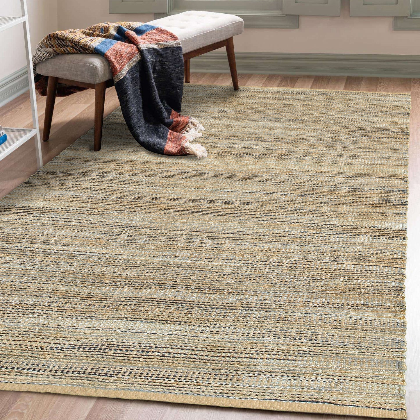 Natural Fiber-03338 Farmhouse Hand-Woven Navy Blue Cotton Indoor Area Rug - LR Home