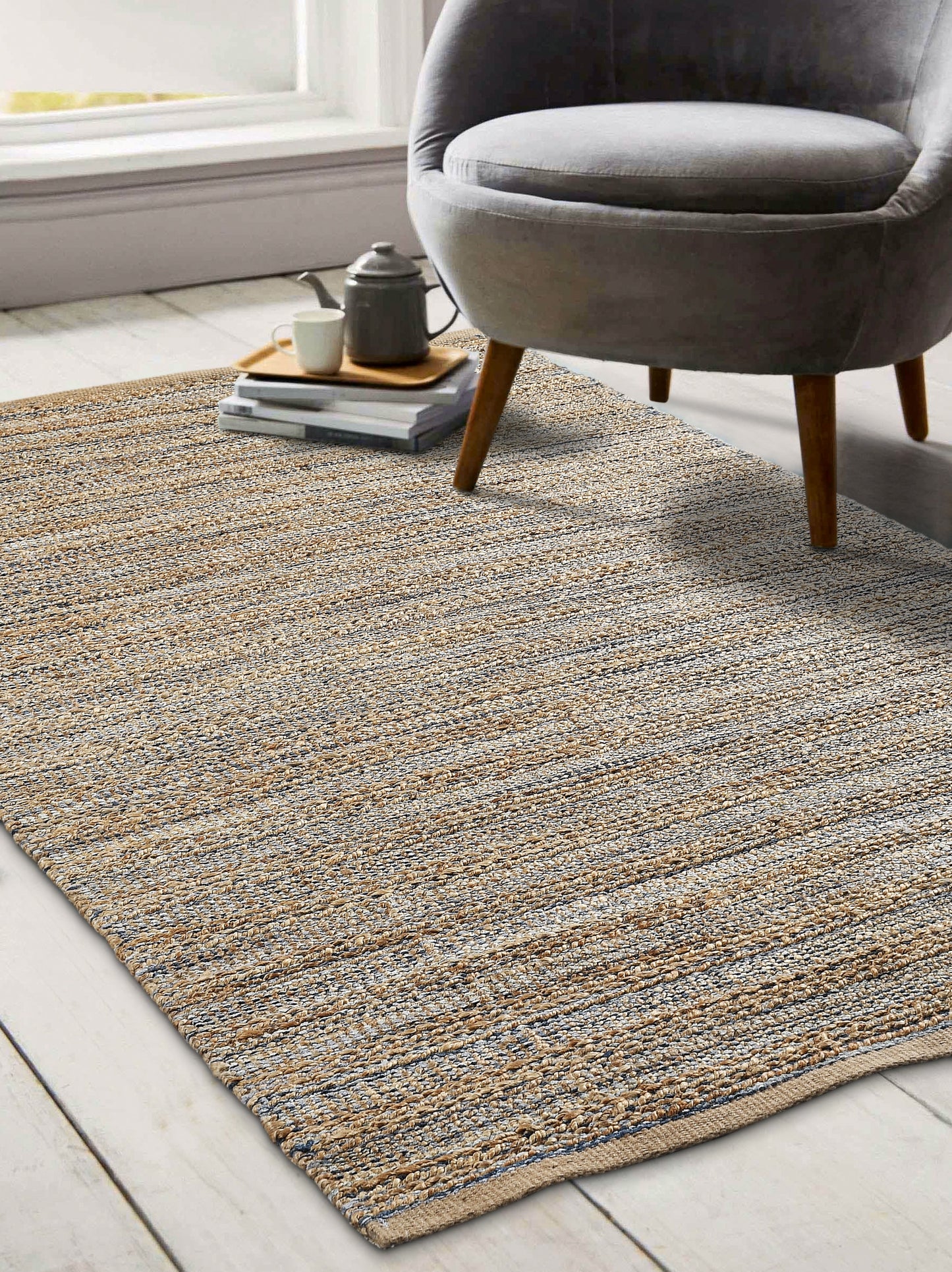 Natural Fiber-03338 Farmhouse Hand-Woven Navy Blue Cotton Indoor Area Rug - LR Home