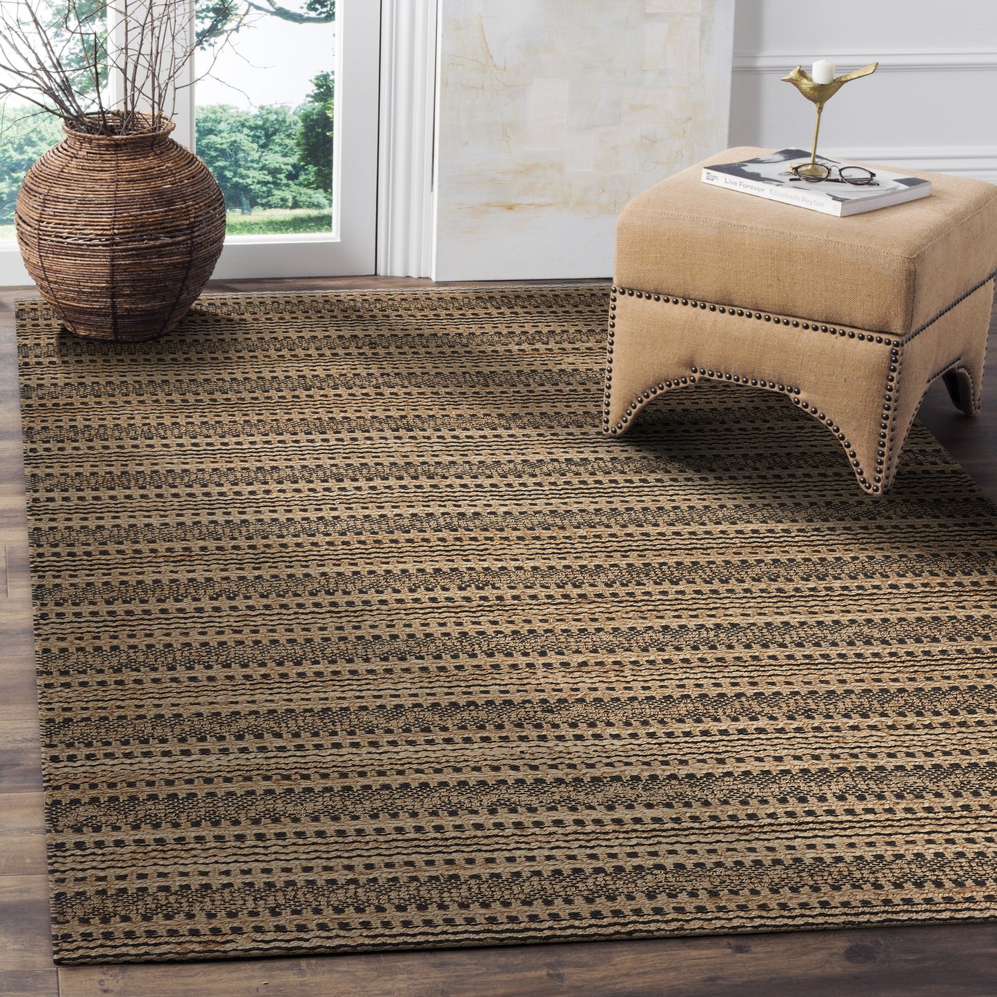 Natural Fiber-03368 Bohemian/Eclectic Hand-Woven Tan/Black Cotton Indoor Area Rug - LR Home