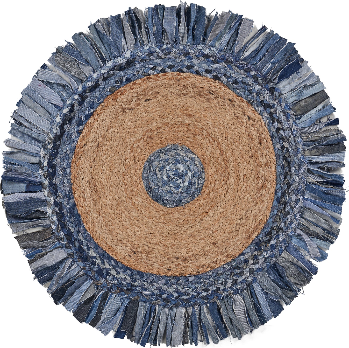 Boutique Jute-03380 Bohemian/Eclectic Hand-Braided Denim Blue Self-Backed Indoor Area Rug - LR Home
