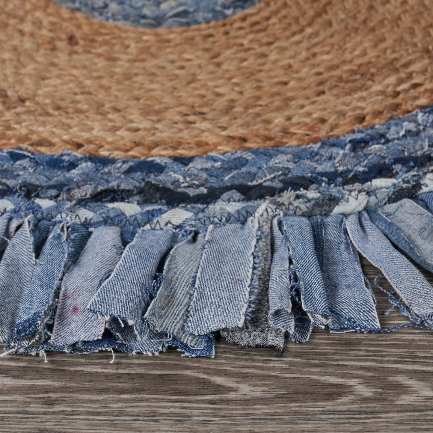 Boutique Jute-03380 Bohemian/Eclectic Hand-Braided Denim Blue Self-Backed Indoor Area Rug - LR Home