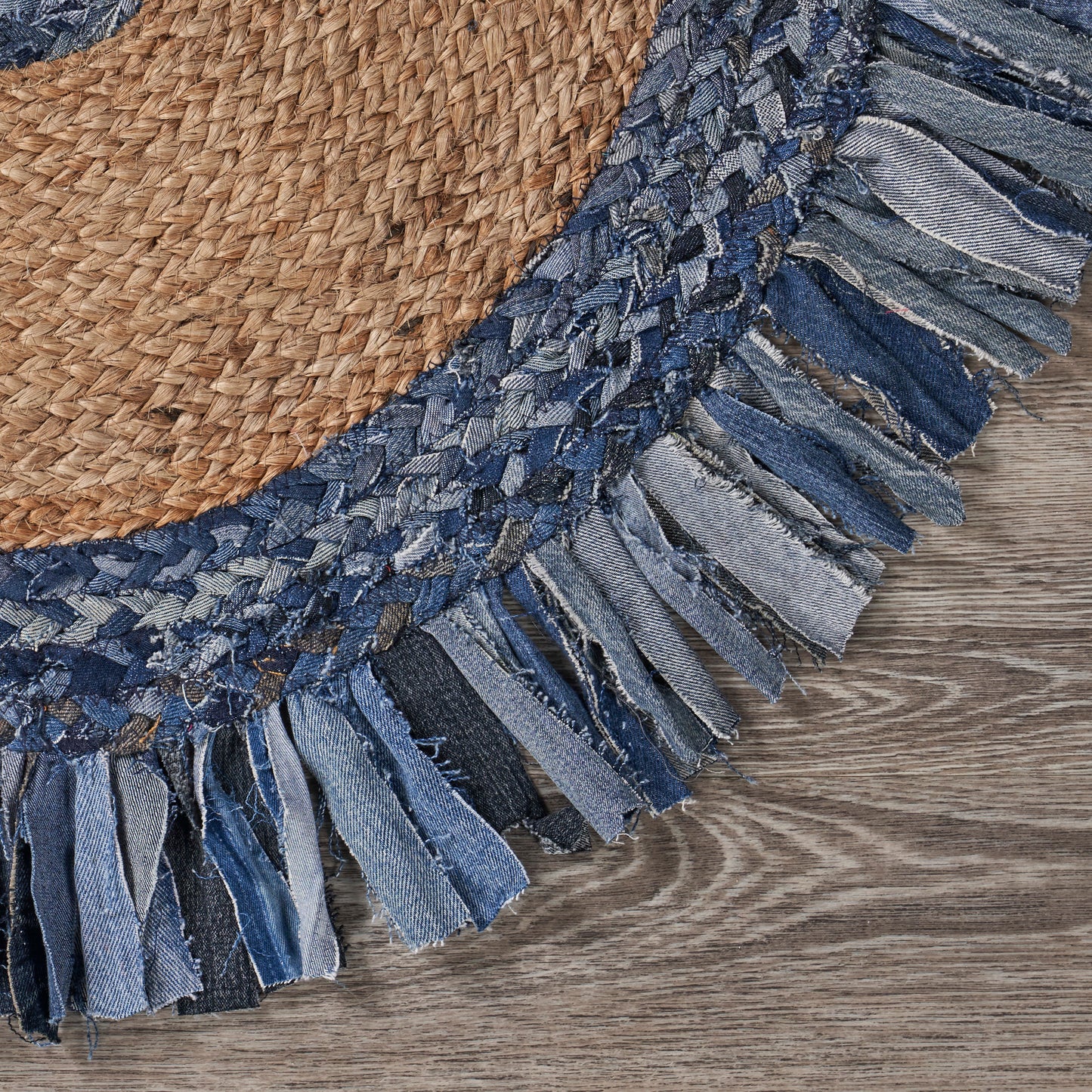 Boutique Jute-03380 Bohemian/Eclectic Hand-Braided Denim Blue Self-Backed Indoor Area Rug - LR Home