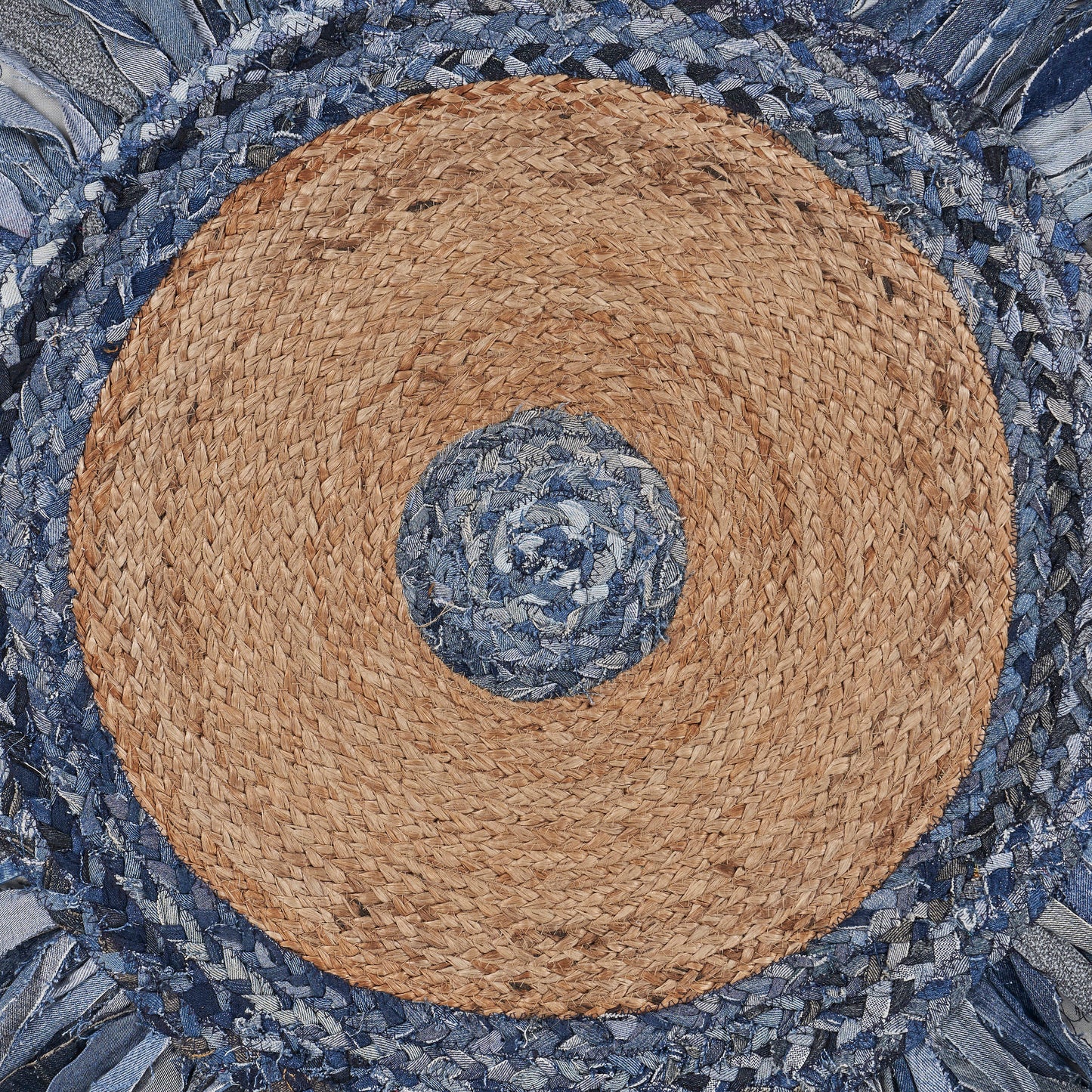 Boutique Jute-03380 Bohemian/Eclectic Hand-Braided Denim Blue Self-Backed Indoor Area Rug - LR Home