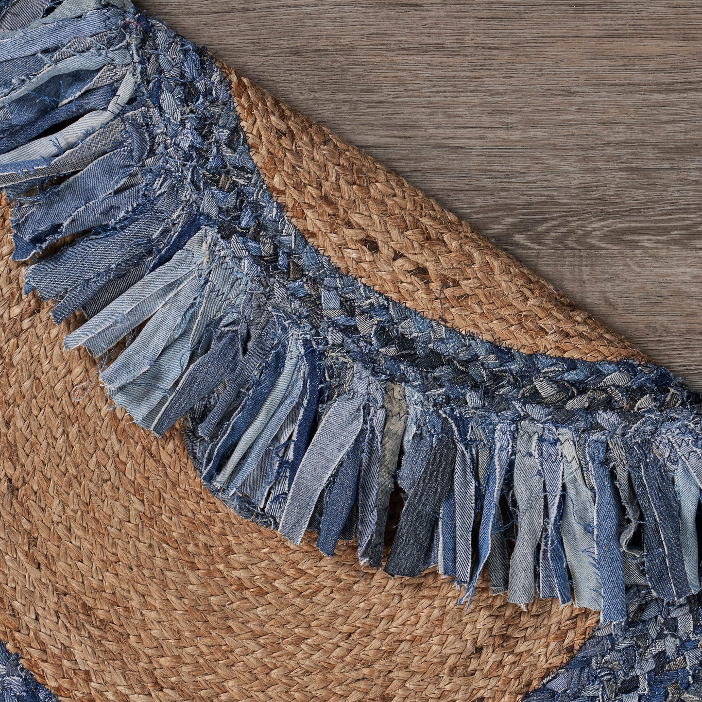 NATUR-03380 Bohemian/Eclectic Hand-Woven Denim Blue/Natural Cotton Blend Indoor Area Rugs - LR Home