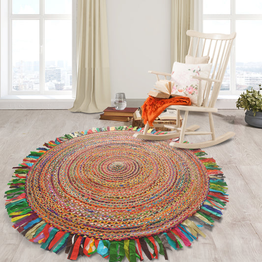 Boutique Jute-03382 Bohemian/Eclectic Hand-Braided Rainbow Self-Backed Indoor Area Rug - LR Home