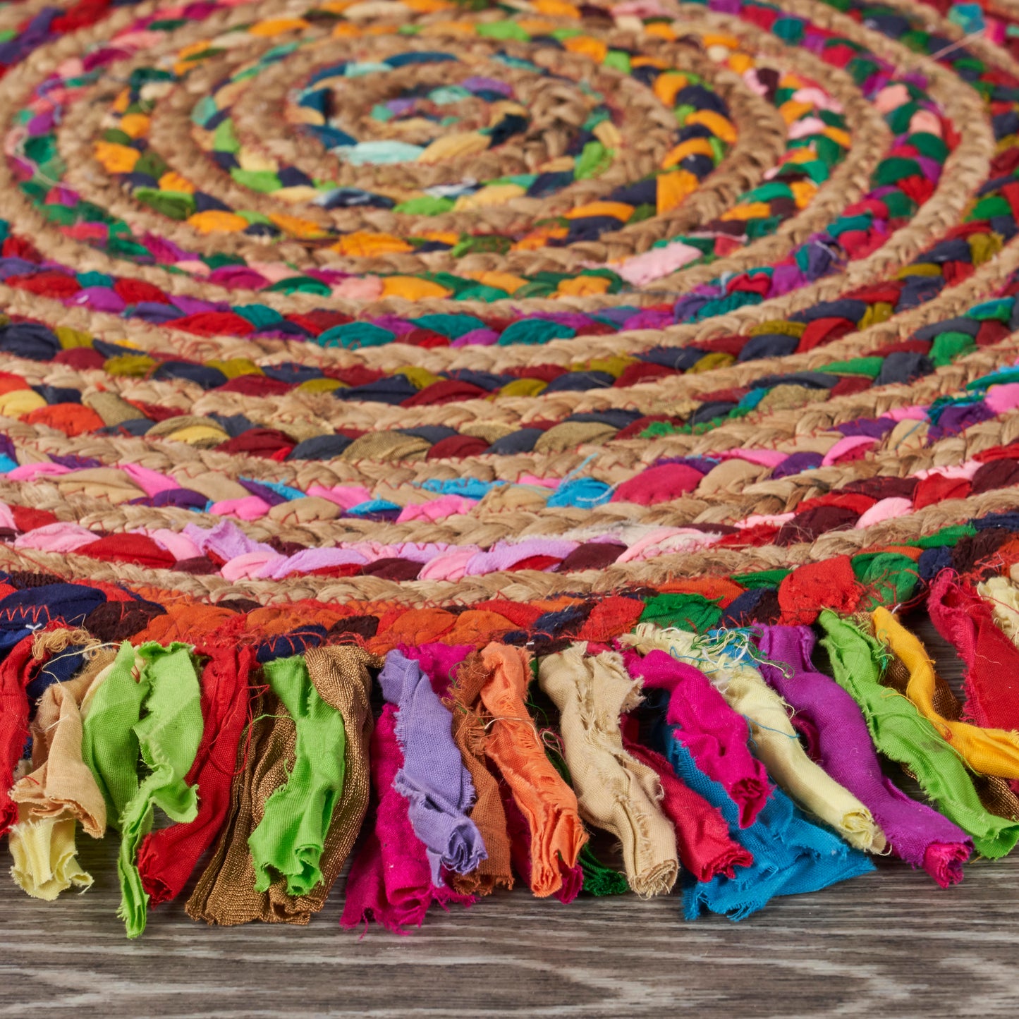 Boutique Jute-03382 Bohemian/Eclectic Hand-Braided Rainbow Self-Backed Indoor Area Rug - LR Home