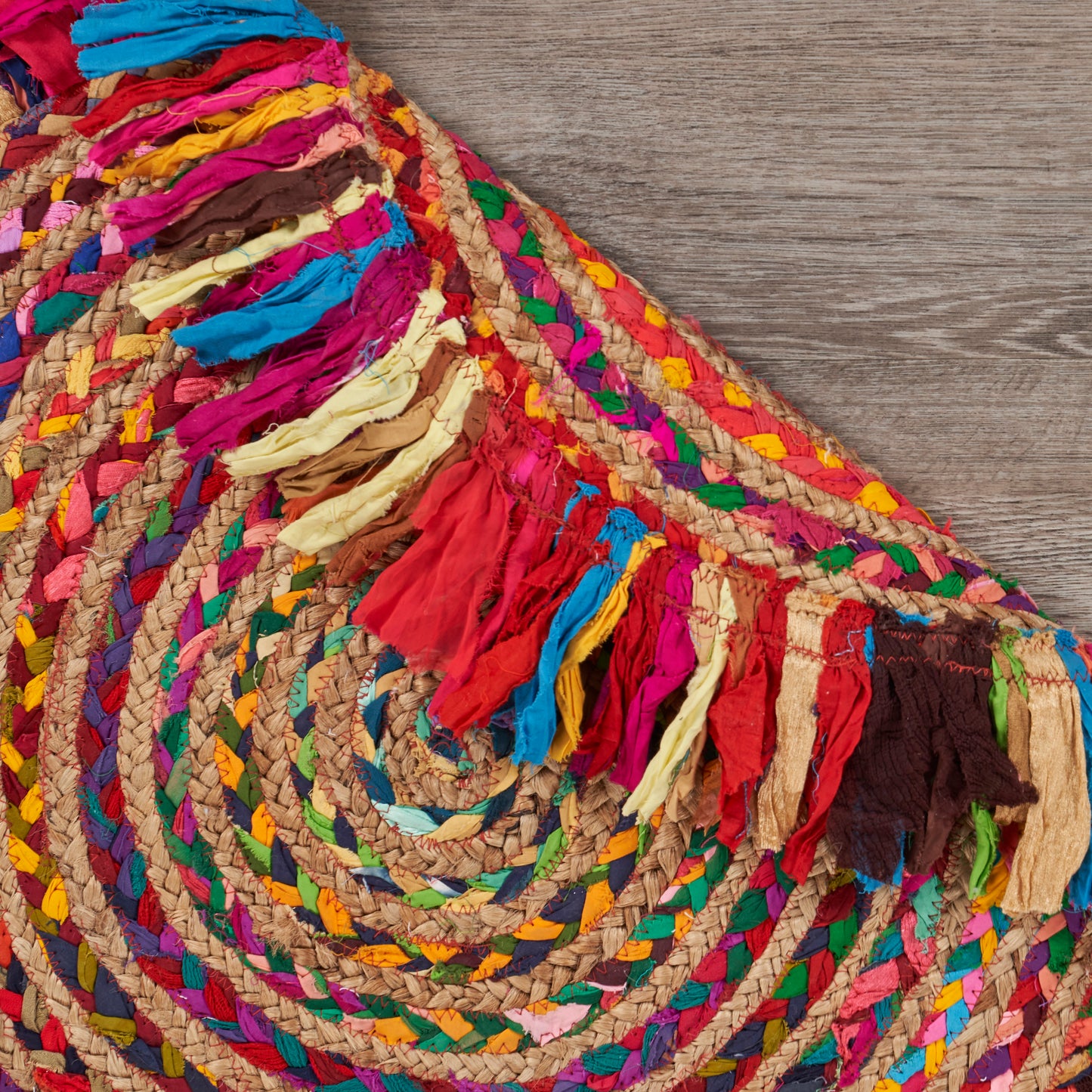 Boutique Jute-03382 Bohemian/Eclectic Hand-Braided Rainbow Self-Backed Indoor Area Rug - LR Home