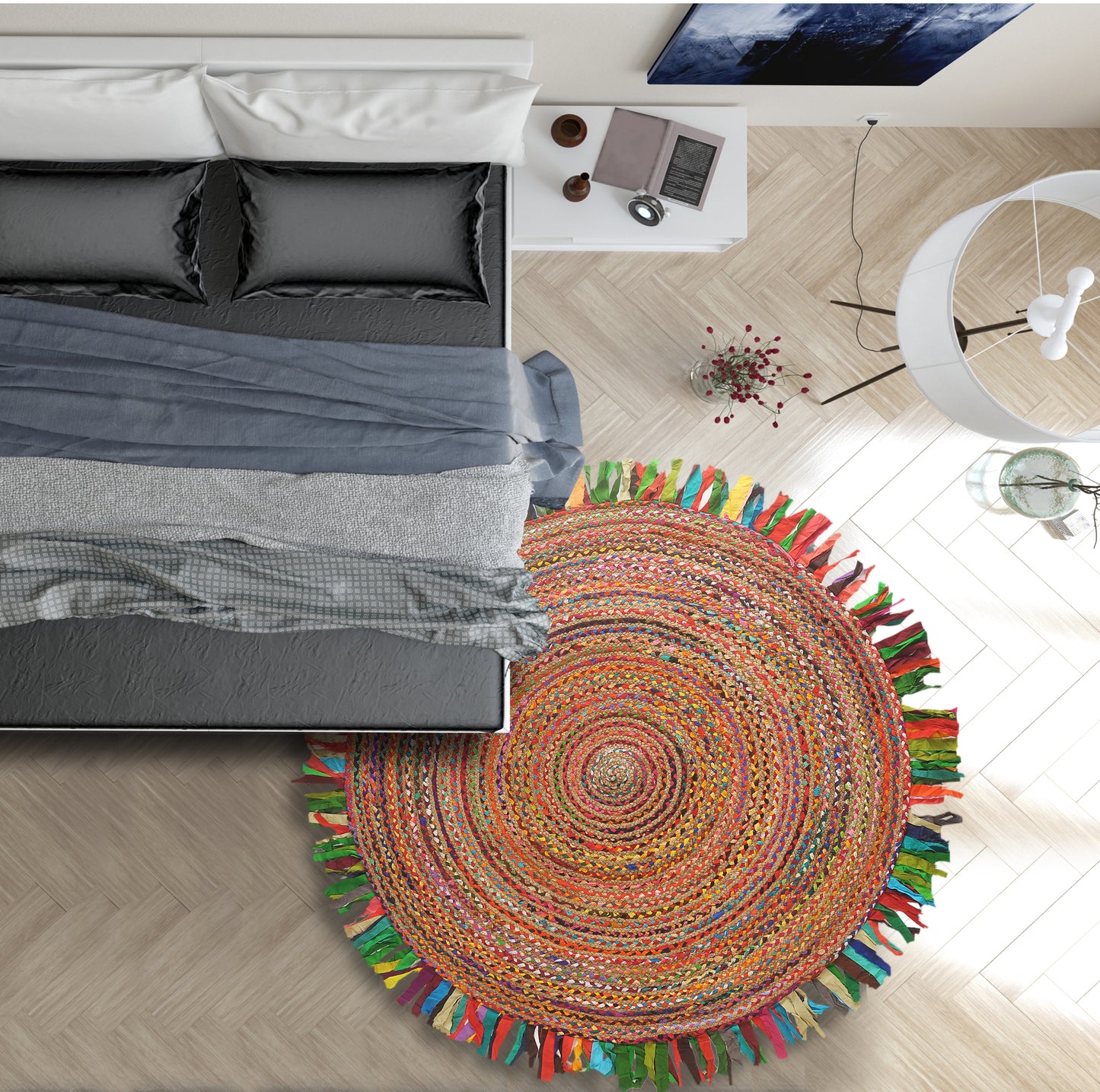 Boutique Jute-03382 Bohemian/Eclectic Hand-Braided Rainbow Self-Backed Indoor Area Rug - LR Home