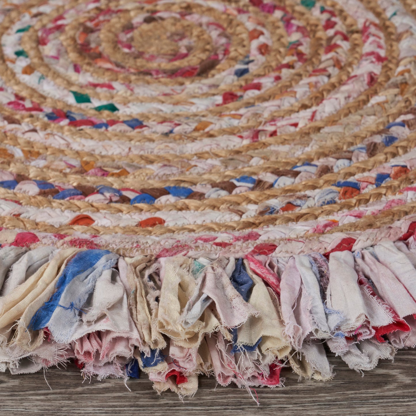 Boutique Jute-03383 Bohemian/Eclectic Hand-Braided Pastel Rainbow Self-Backed Indoor Area Rug - LR Home
