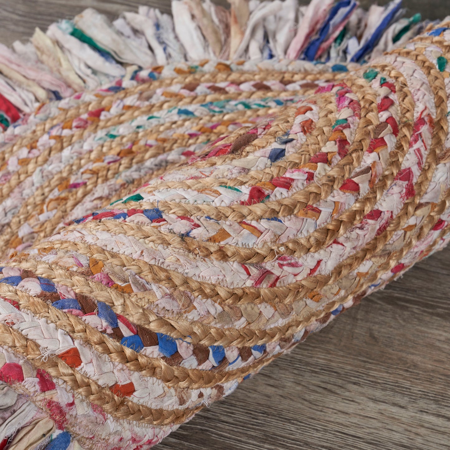 Boutique Jute-03383 Bohemian/Eclectic Hand-Braided Pastel Rainbow Self-Backed Indoor Area Rug - LR Home