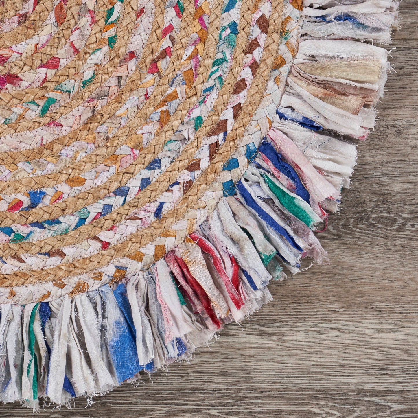 Boutique Jute-03383 Bohemian/Eclectic Hand-Braided Pastel Rainbow Self-Backed Indoor Area Rug - LR Home