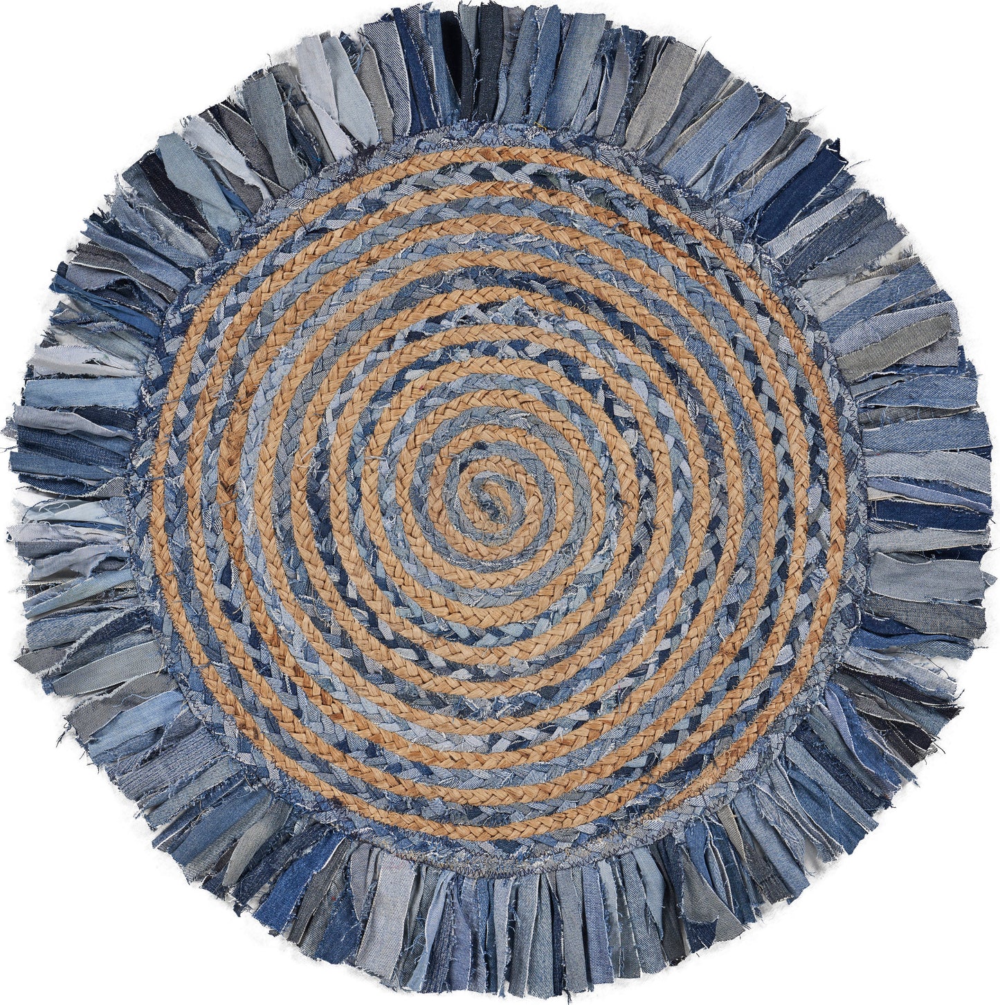 Boutique Jute-03384 Bohemian/Eclectic Hand-Braided Denim Blue Self-Backed Indoor Area Rug - LR Home