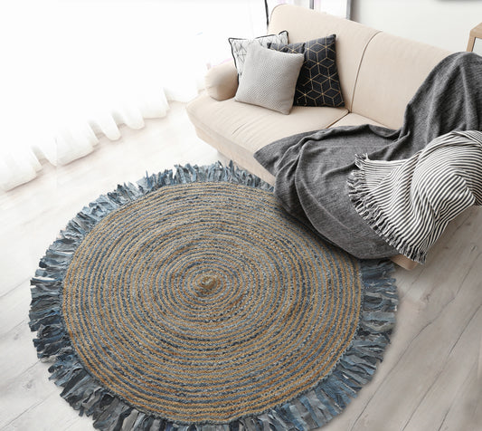Boutique Jute-03384 Bohemian/Eclectic Hand-Braided Denim Blue Self-Backed Indoor Area Rug - LR Home