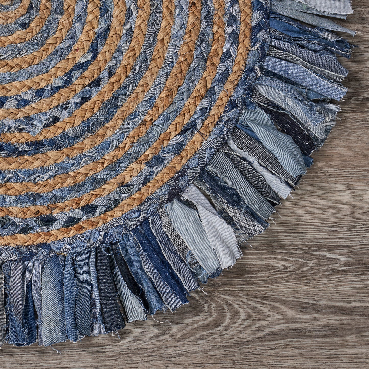 Boutique Jute-03384 Bohemian/Eclectic Hand-Braided Denim Blue Self-Backed Indoor Area Rug - LR Home