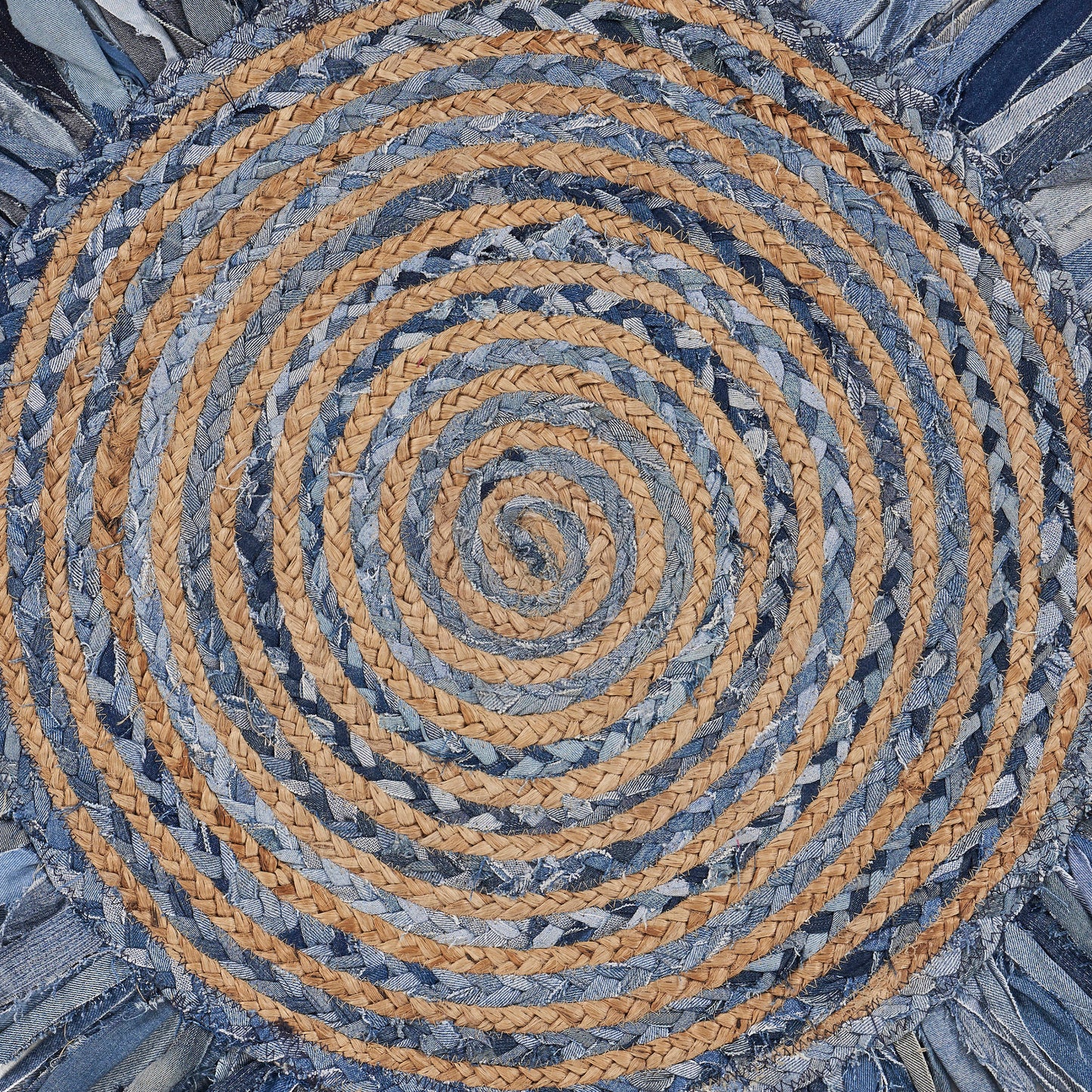 Boutique Jute-03384 Bohemian/Eclectic Hand-Braided Denim Blue Self-Backed Indoor Area Rug - LR Home