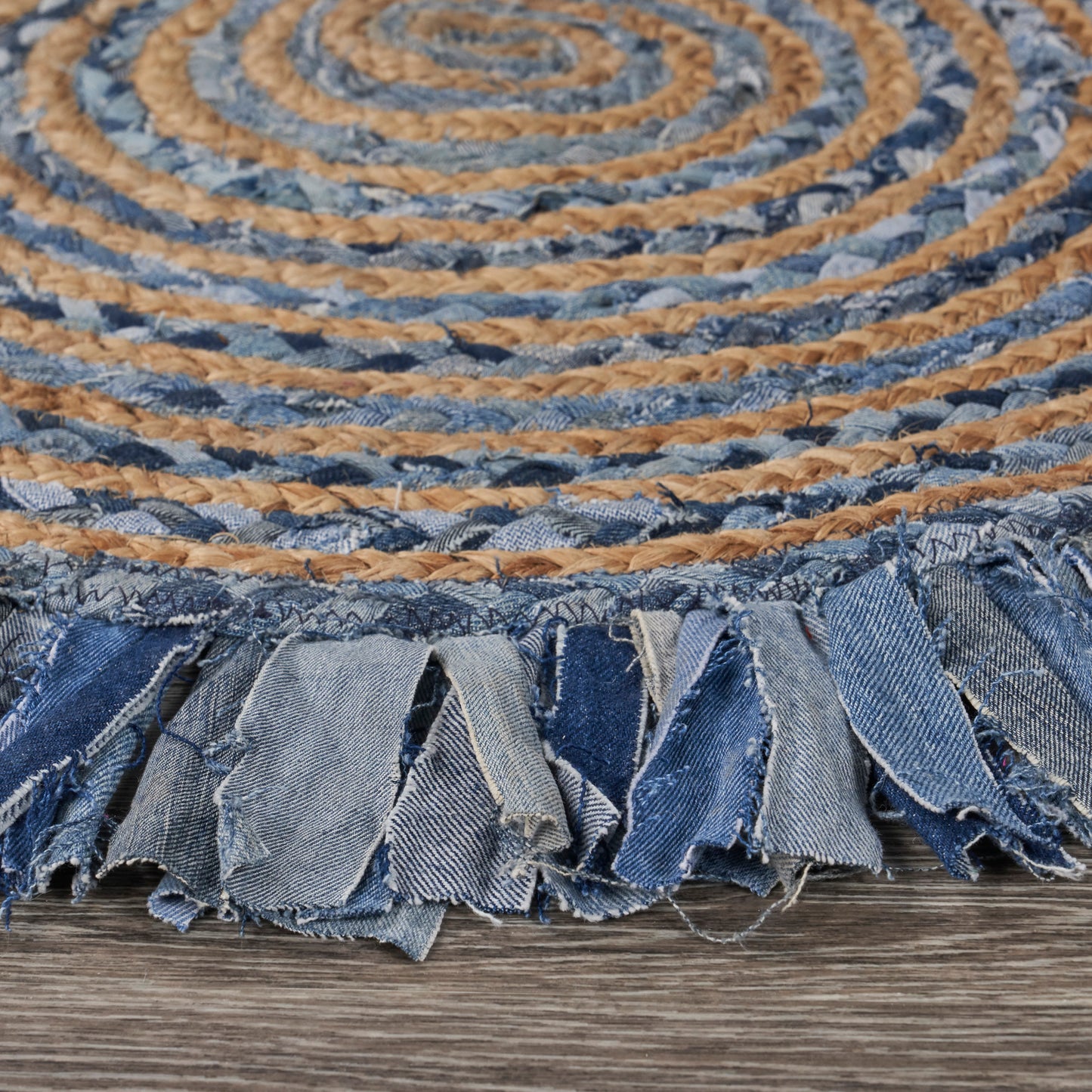 NATUR-03382 Bohemian/Eclectic Hand-Woven Denim Blue/Natural Cotton Blend Indoor Area Rugs - LR Home