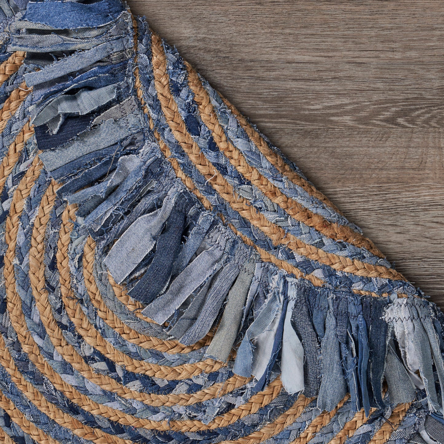 NATUR-03382 Bohemian/Eclectic Hand-Woven Denim Blue/Natural Cotton Blend Indoor Area Rugs - LR Home