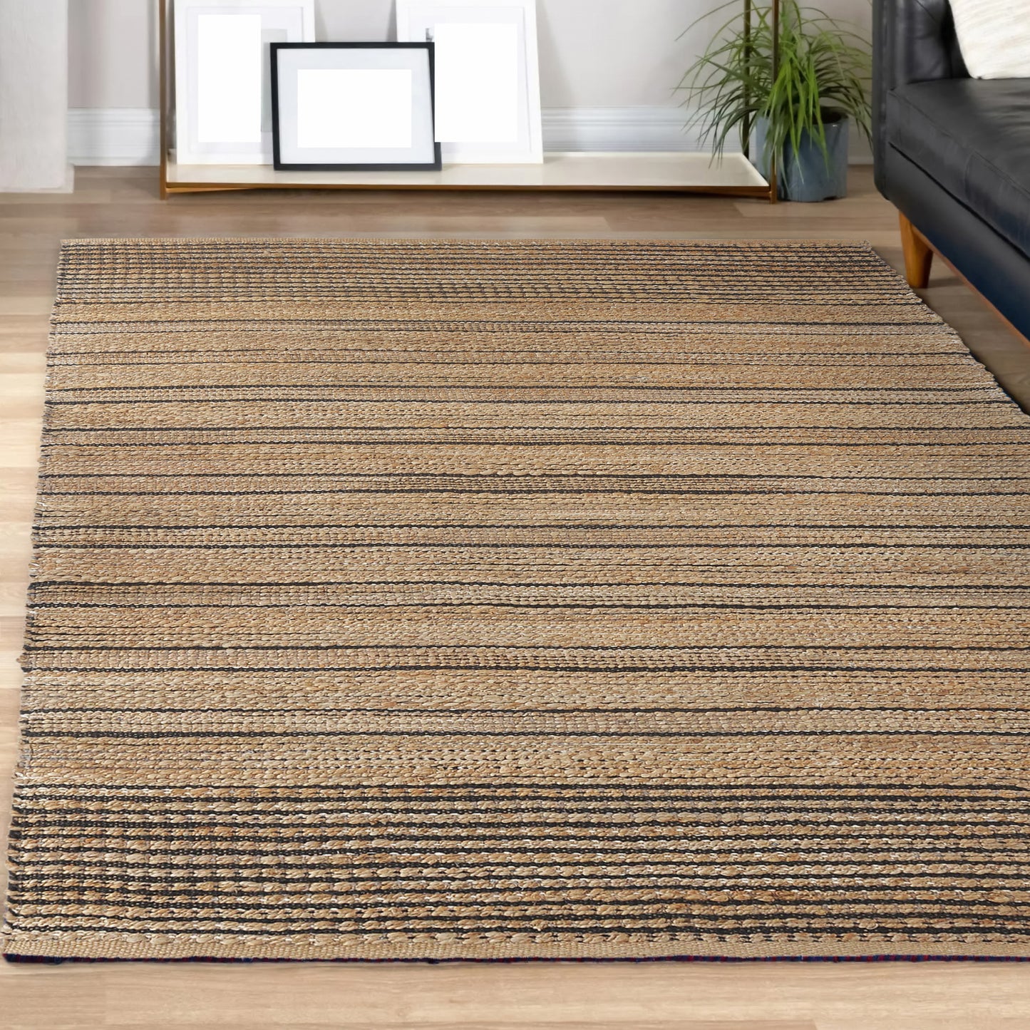 Natural Fiber-03387 Farmhouse Hand-Woven Brown/Black Cotton Indoor Area Rug - LR Home