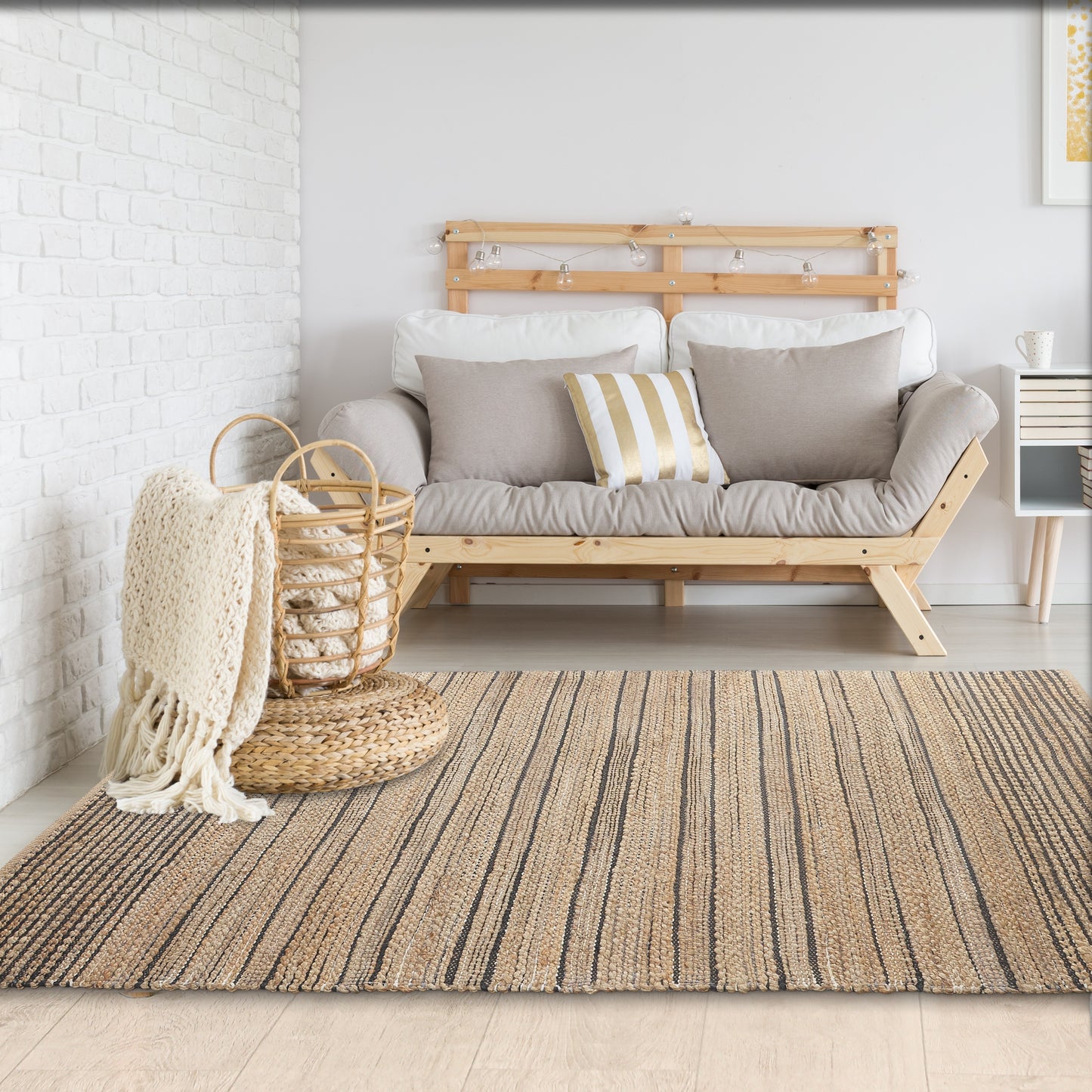 Natural Fiber-03387 Farmhouse Hand-Woven Brown/Black Cotton Indoor Area Rug - LR Home
