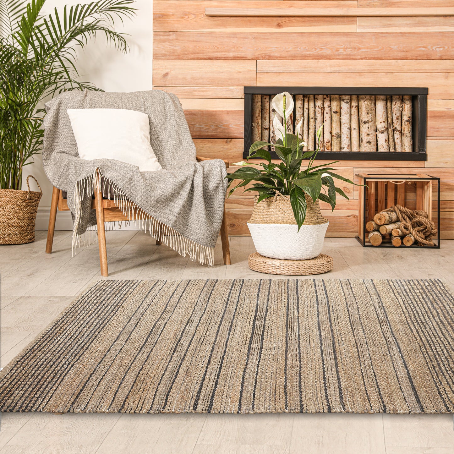 Natural Fiber-03387 Farmhouse Hand-Woven Brown/Black Cotton Indoor Area Rug - LR Home