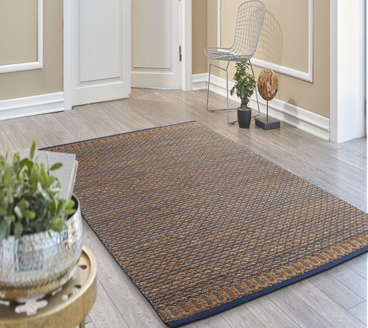 Natural Fiber-03388 Coastal Hand-Woven Tan/Blue Cotton Indoor Area Rug - LR Home