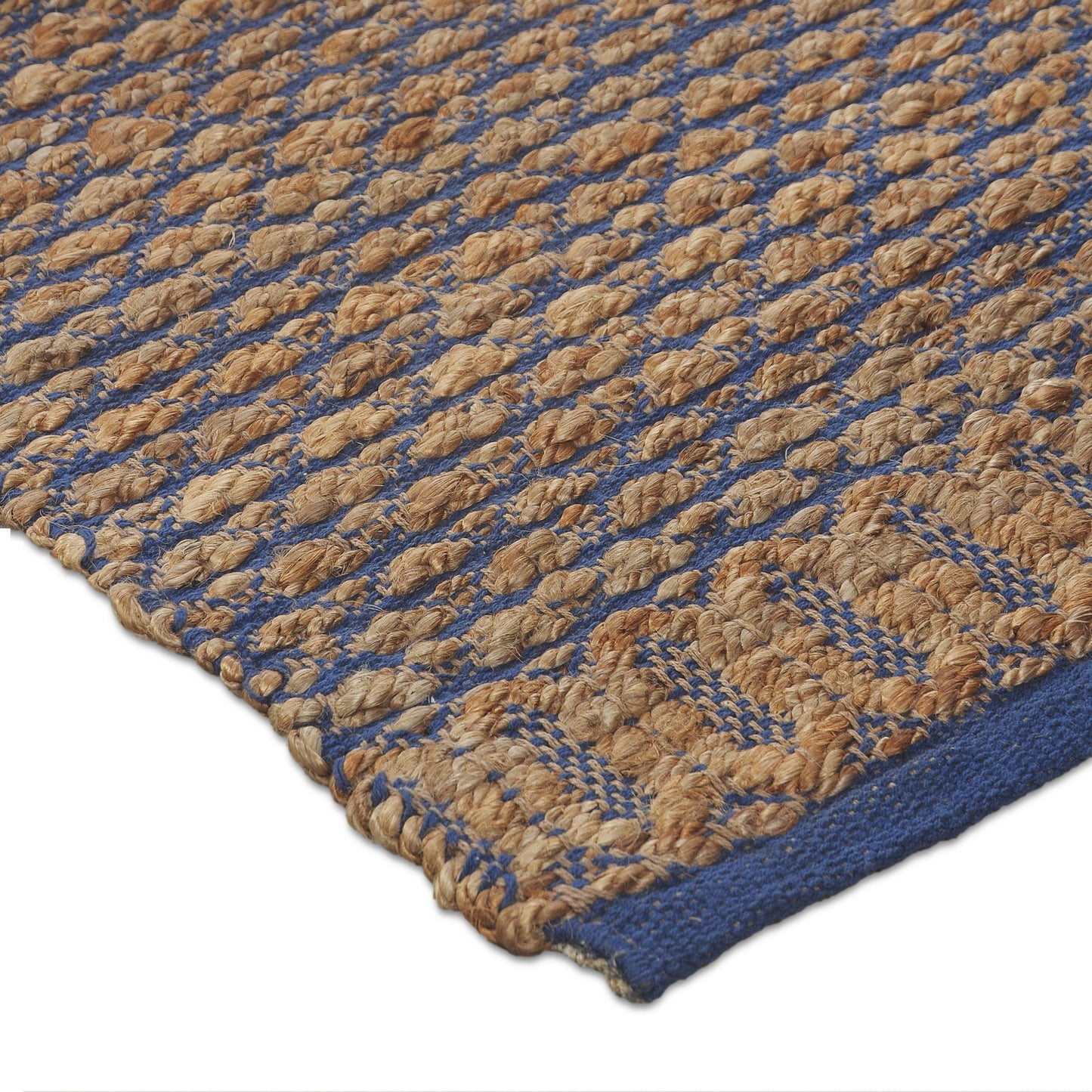 Natural Fiber-03388 Coastal Hand-Woven Tan/Blue Cotton Indoor Area Rug - LR Home